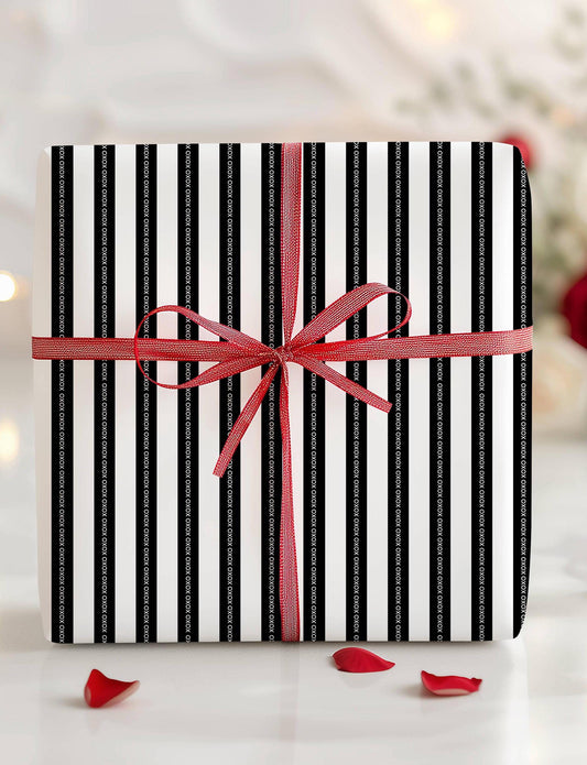 Elegant Striped Wrapping Paper Black and White Stripe Gift Wrap XOXO - LAUMIANstudio