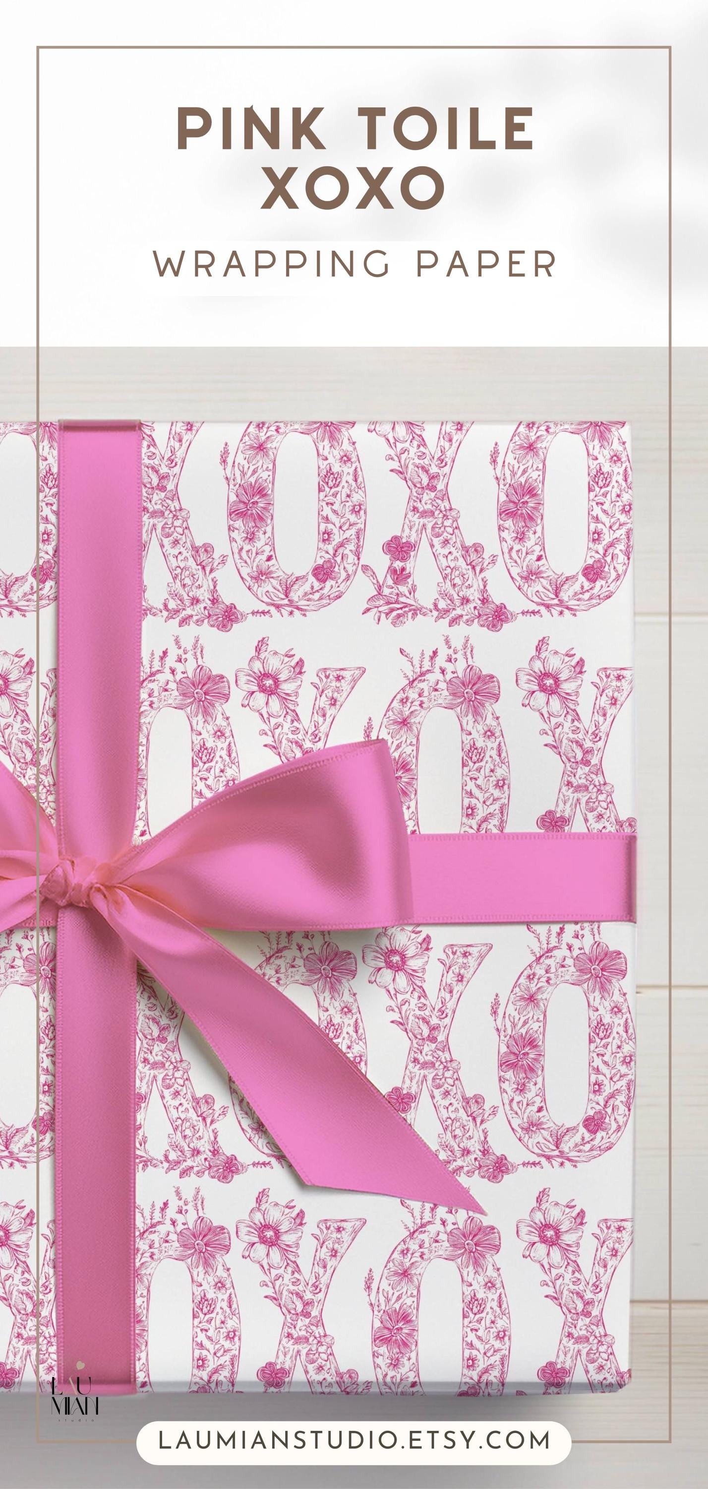 XOXO Wrapping Paper Pink Toile Gift Wrap Spring Wedding Gift Wrap Floral Wrapping Paper Girlfriend Birthday Gift Wrapping Valentines Day - LAUMIANstudio