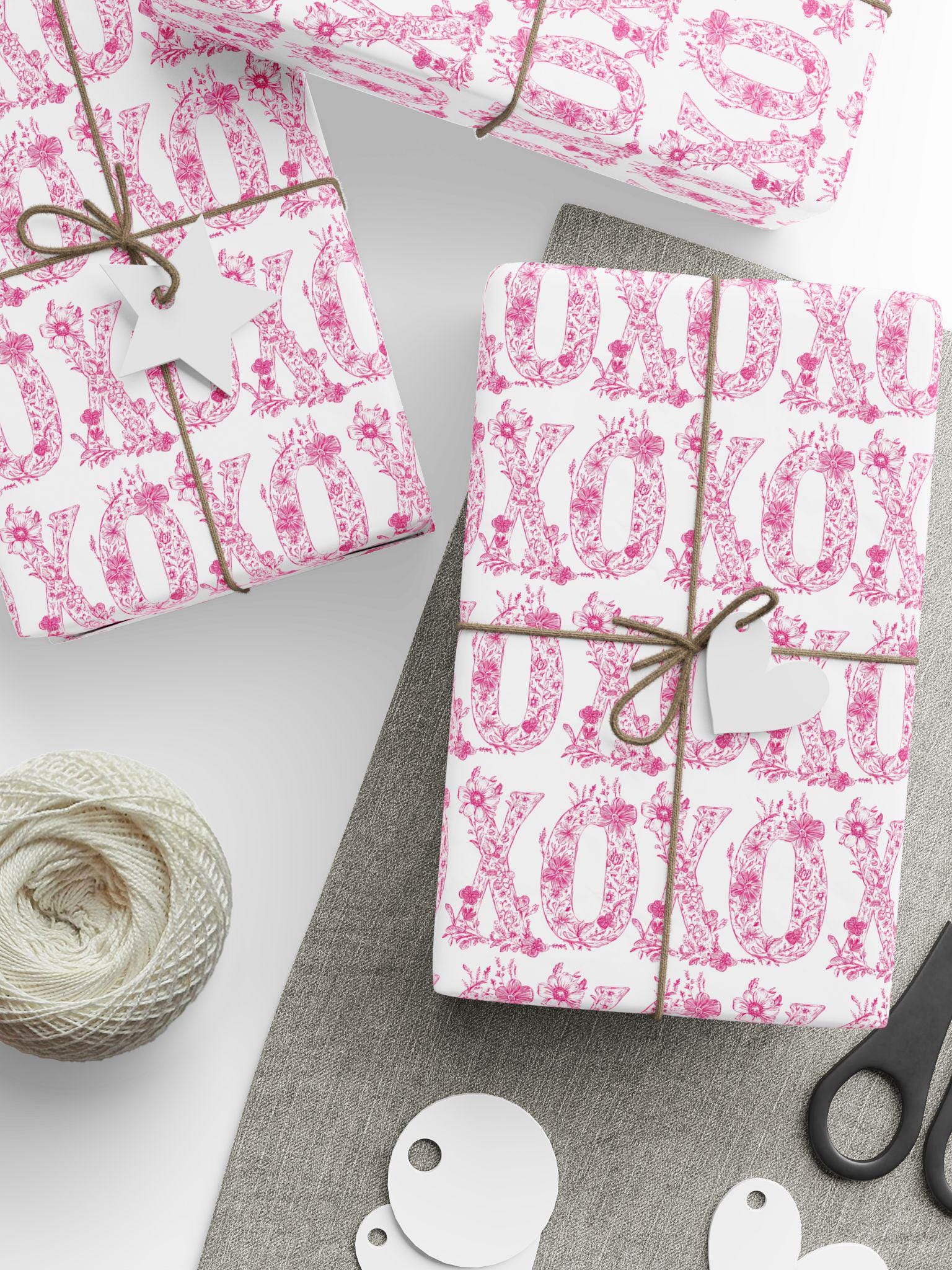 XOXO Wrapping Paper Pink Toile Gift Wrap Spring Wedding Gift Wrap Floral Wrapping Paper Girlfriend Birthday Gift Wrapping Valentines Day - LAUMIANstudio