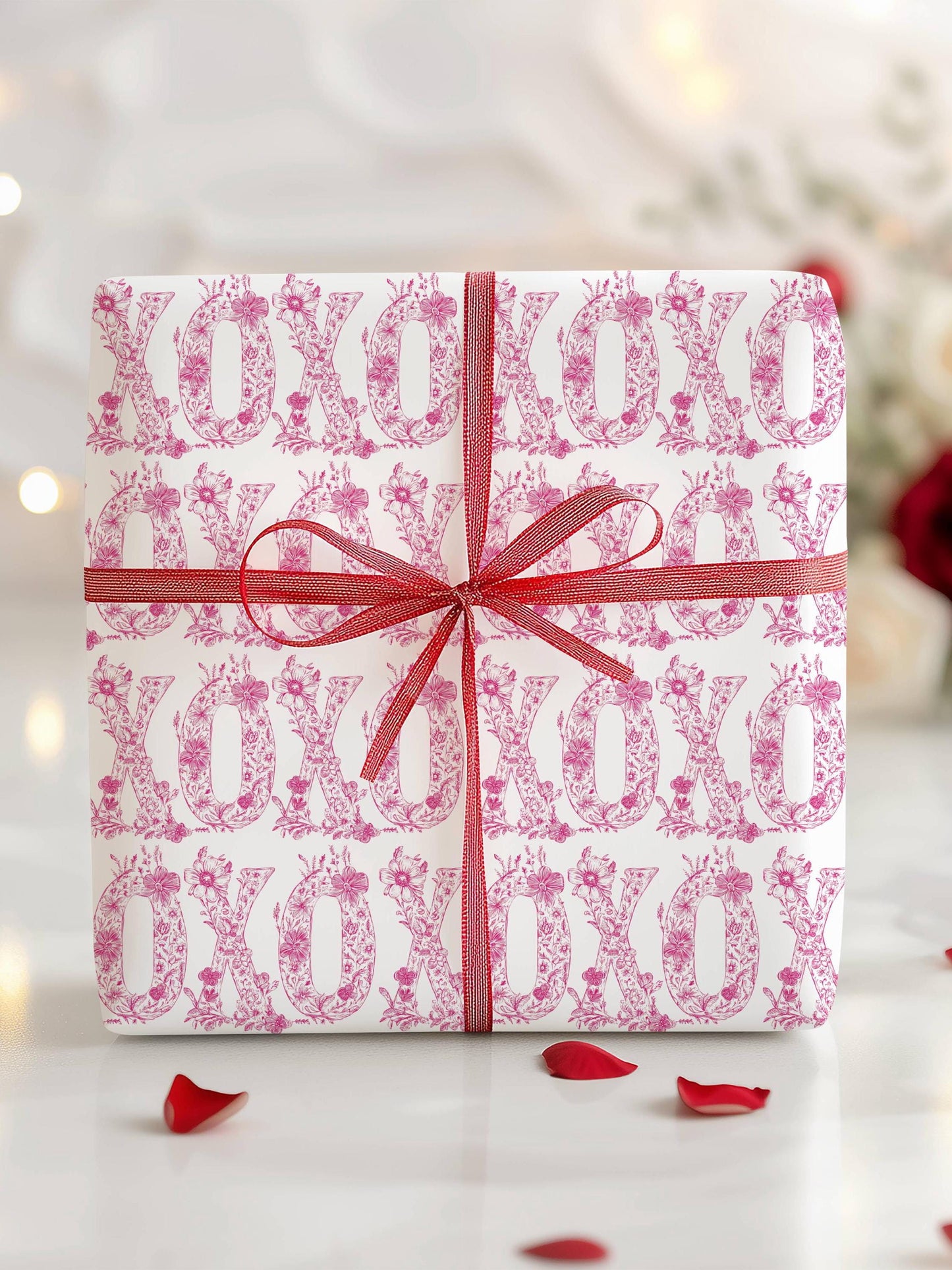 XOXO Wrapping Paper Pink Toile Gift Wrap Spring Wedding Gift Wrap Floral Wrapping Paper Girlfriend Birthday Gift Wrapping Valentines Day - LAUMIANstudio