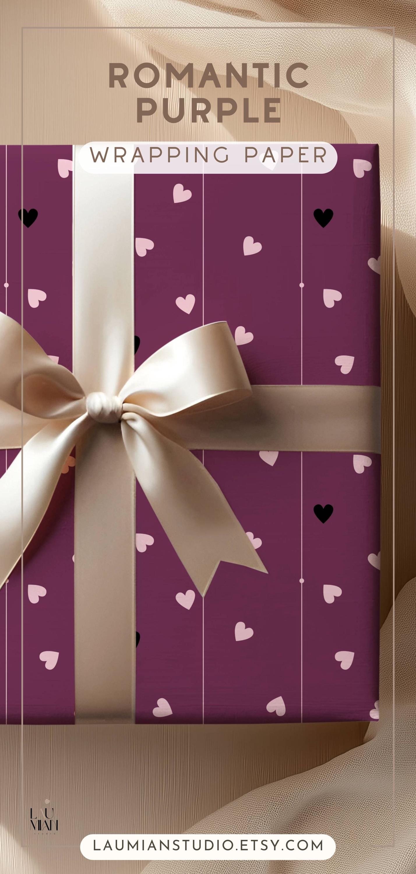 Dark Purple Wrapping Paper with Hearts: Birthday Gift Wrap, Valentine's Day Paper - LAUMIANstudio