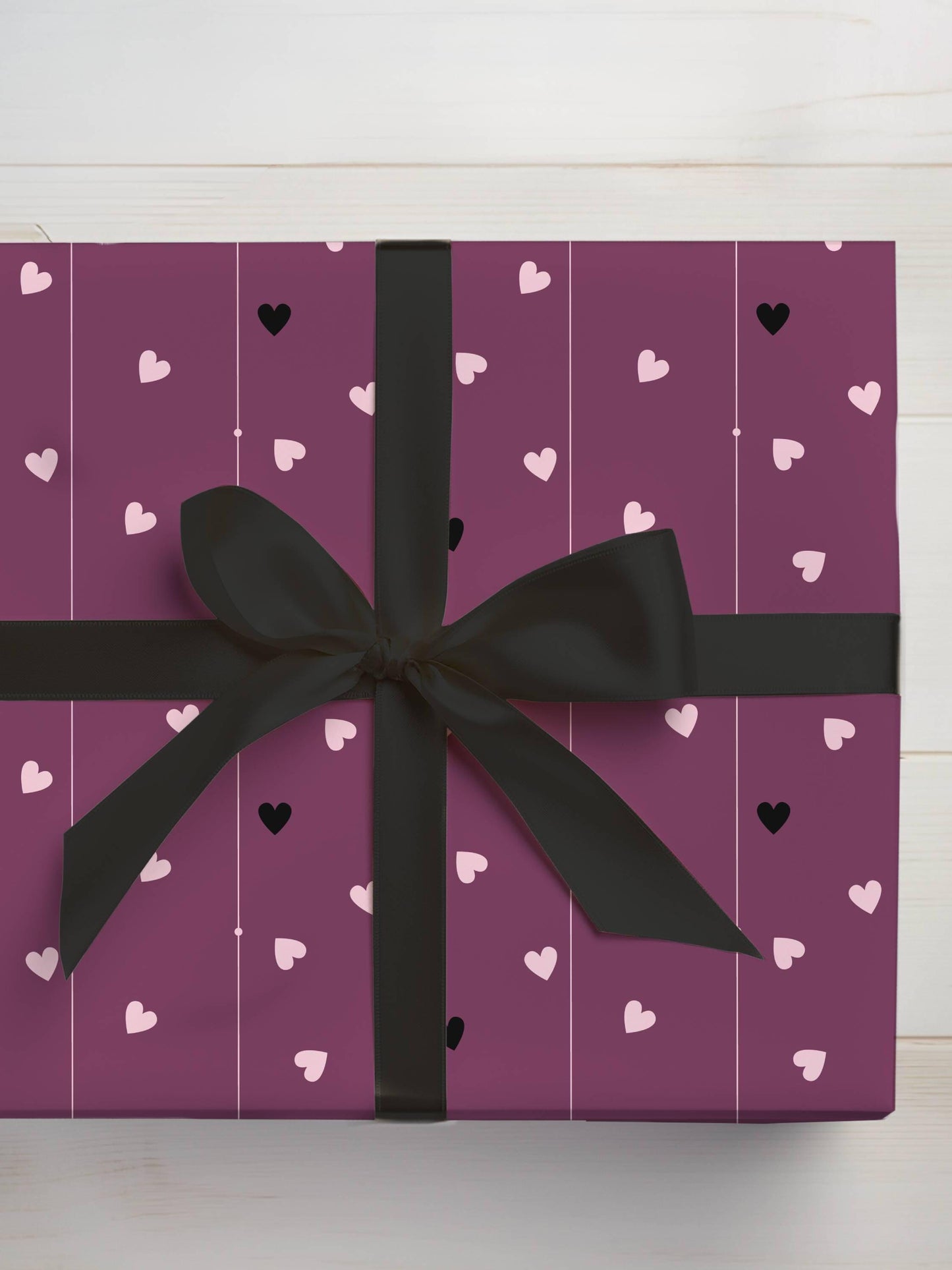 Dark Purple Wrapping Paper with Hearts: Birthday Gift Wrap, Valentine's Day Paper - LAUMIANstudio