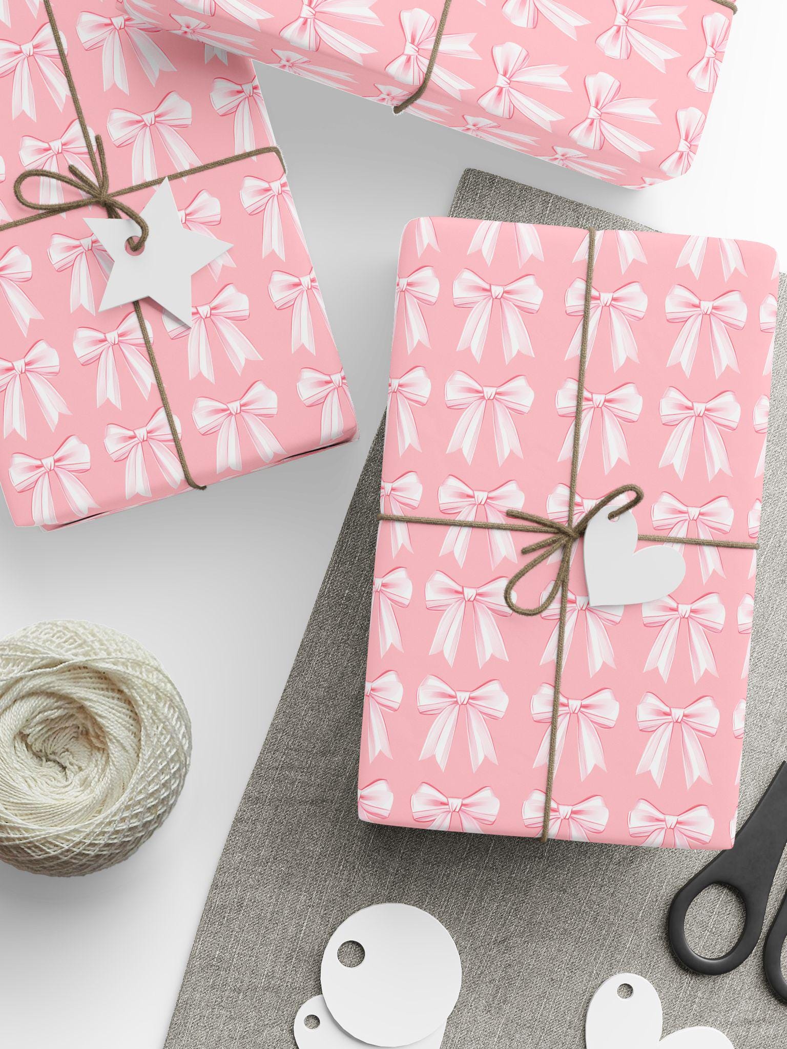 Pink Bow Girly Wrapping Paper Pink Christmas Gift Wrap: Glossy or Matte finish, 3 Roll Sizes - LAUMIANstudio