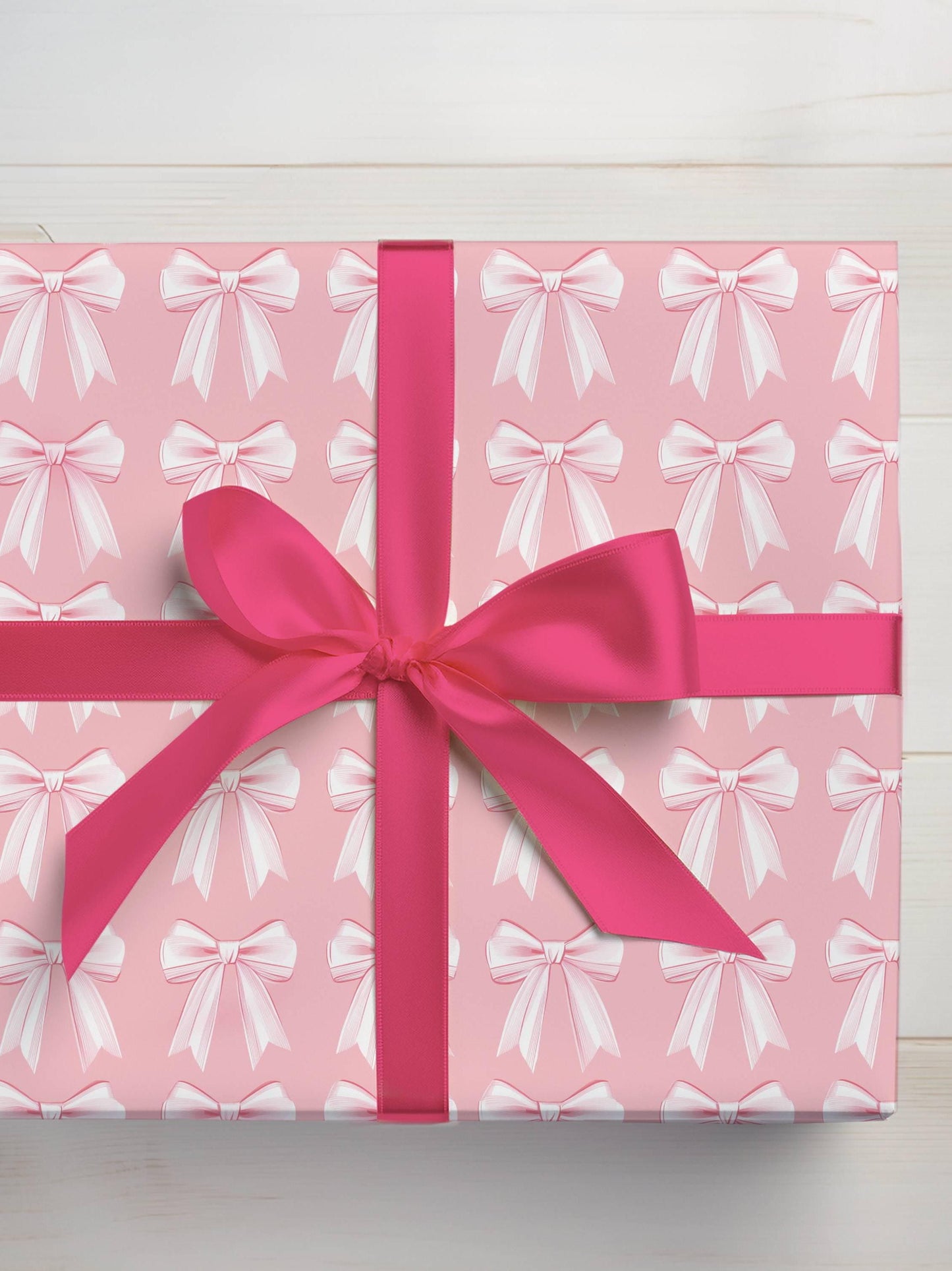 Pink Bow Girly Wrapping Paper Pink Christmas Gift Wrap: Glossy or Matte finish, 3 Roll Sizes - LAUMIANstudio