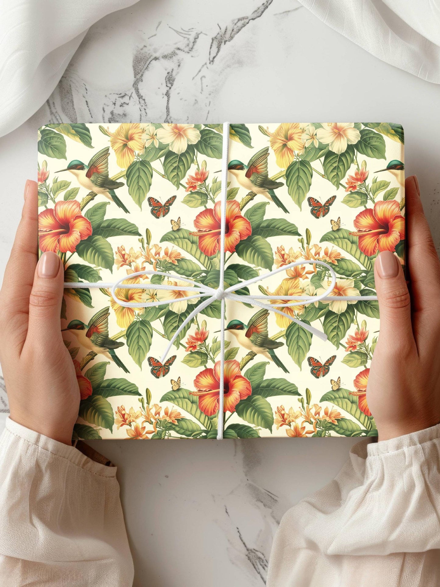 Vintage Floral Wrapping Paper Spring Butterfly Gift Wrap Bird Floral Wrapping Paper Roll Hawaii Flower Gift Wrap Tropical Wedding Wrapping - LAUMIANstudio
