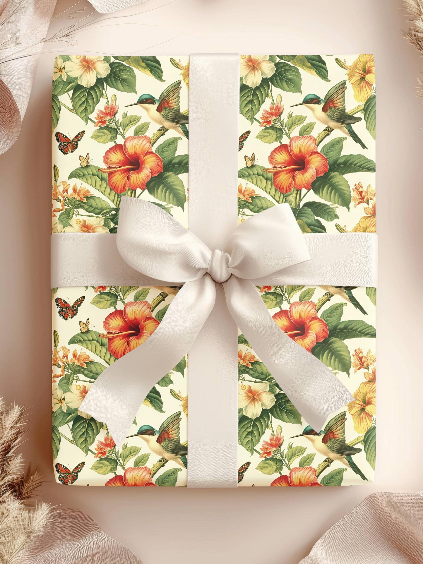 Vintage Floral Wrapping Paper Spring Butterfly Gift Wrap Bird Floral Wrapping Paper Roll Hawaii Flower Gift Wrap Tropical Wedding Wrapping - LAUMIANstudio