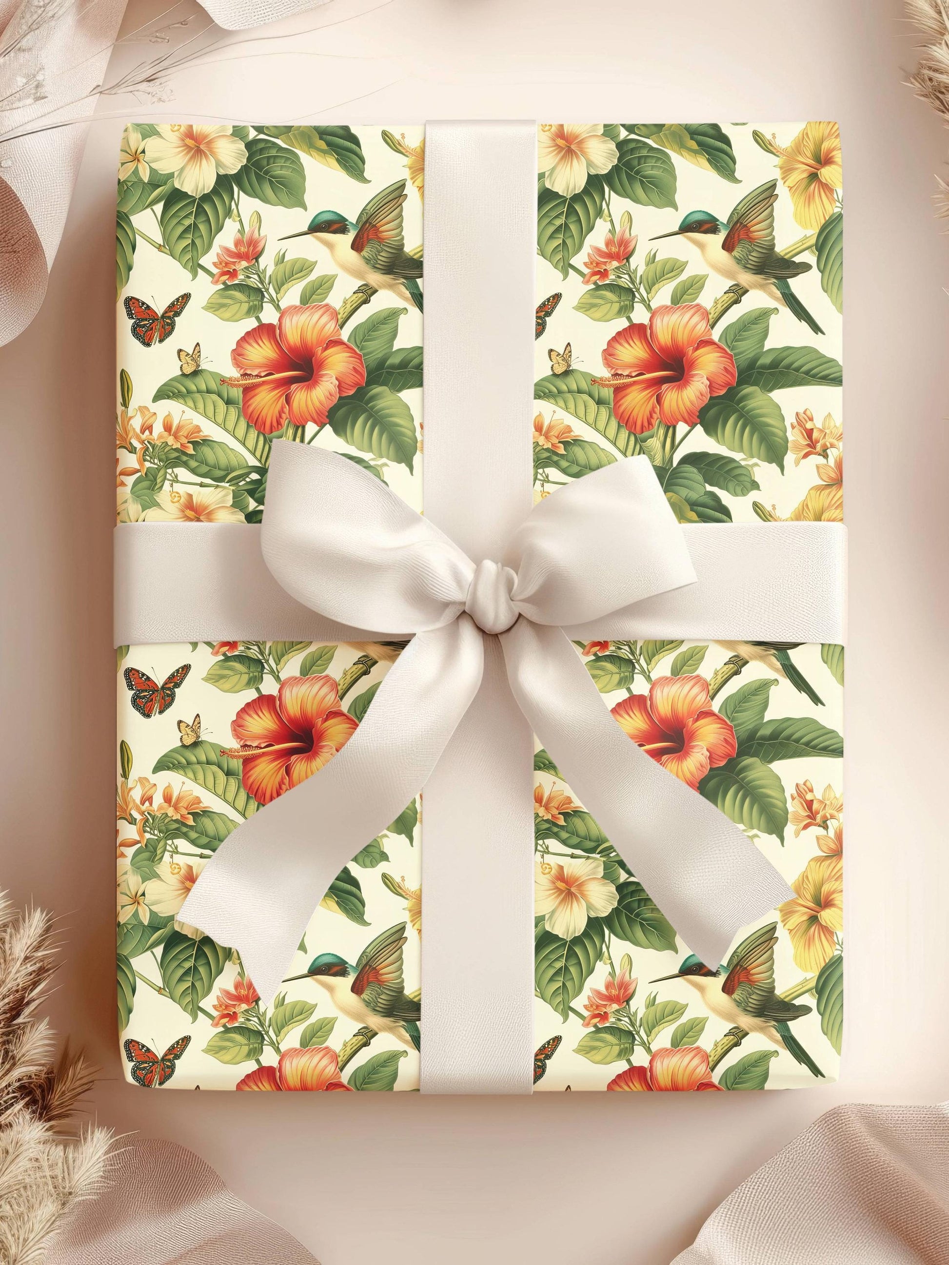 Vintage Floral Wrapping Paper Spring Butterfly Gift Wrap Bird Floral Wrapping Paper Roll Hawaii Flower Gift Wrap Tropical Wedding Wrapping - LAUMIANstudio