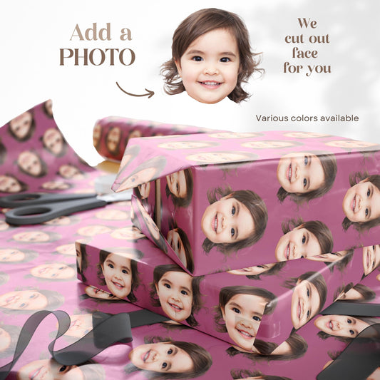 Baby Girl 2nd Birthday Wrapping Paper Custom Face Gift Wrap Mauve Photo Wrapping Paper Funny Photo Gift Wrap Birthday Girl Gift Wrap Idea - LAUMIANstudio