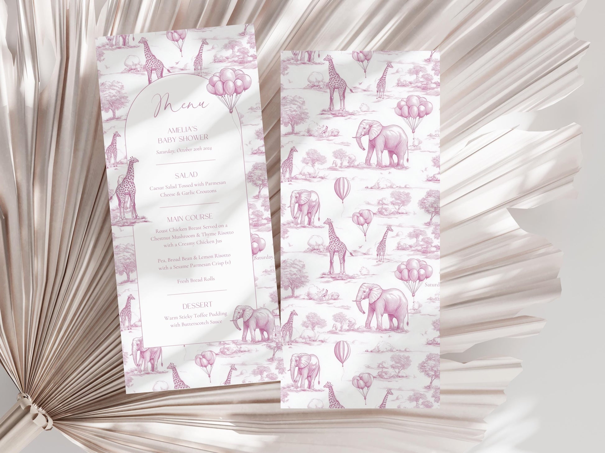Pink Toile Baby Shower Menu Template Safari Baby Shower Brunch Menu Card Elegant Toile de Jouy Lunch Menu Printable Template Baby Shower - LAUMIANstudio