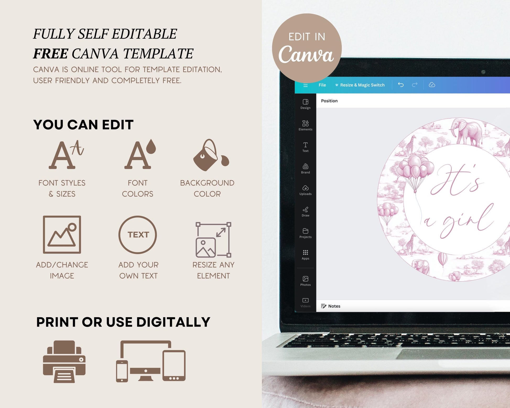 Pink Toile Baby Shower Cupcake Topper Printable Template Pink Toile Cake Dessert Decor Its a Girl Cupcake Editable Oh Baby Shower Decoration - LAUMIANstudio