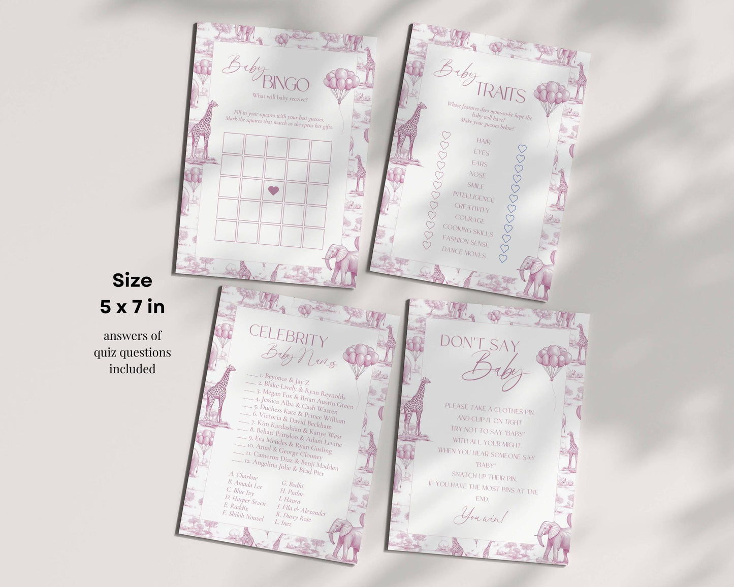 Pink Toile Baby Shower Game Bundle Chinoiserie Baby Shower Game Template Editable Canva Baby Shower Party Game Funny Baby Shower Game Set - LAUMIANstudio
