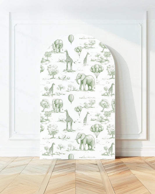 Baby Shower Arch Backdrop Sage Green Toile de Jouy Backdrop Baby Shower Decor Safari Chinoiserie Arch Baby Shower Party Prop Print Animal - LAUMIANstudio