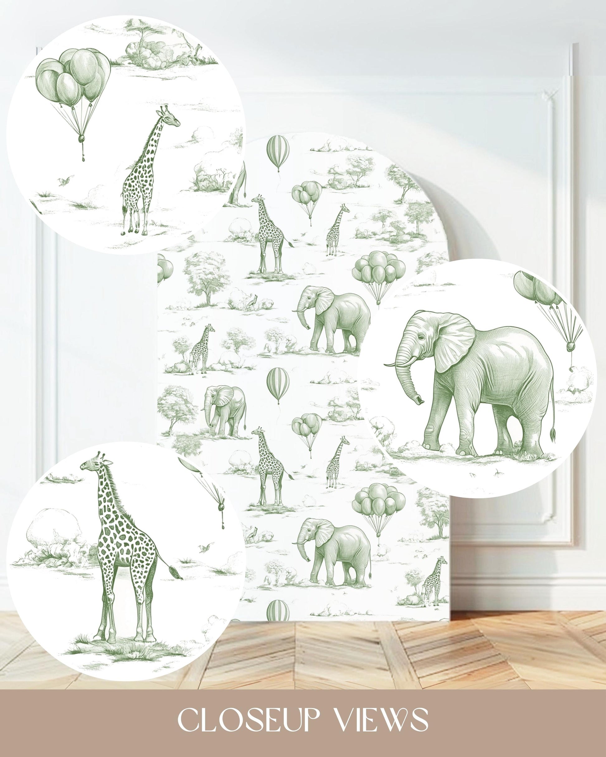 Baby Shower Arch Backdrop Sage Green Toile de Jouy Backdrop Baby Shower Decor Safari Chinoiserie Arch Baby Shower Party Prop Print Animal - LAUMIANstudio