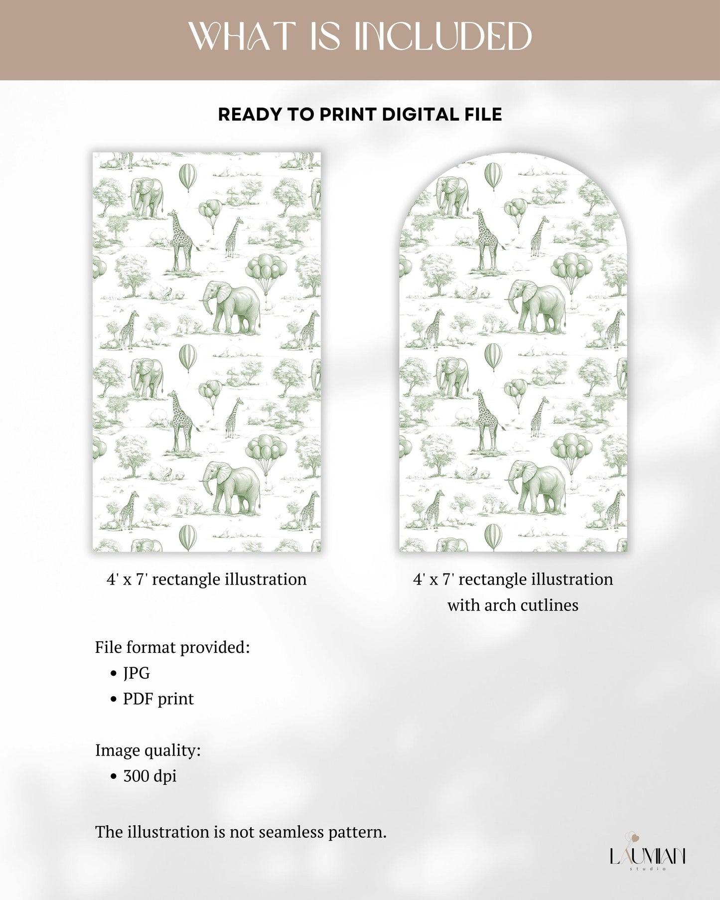 Baby Shower Arch Backdrop Sage Green Toile de Jouy Backdrop Baby Shower Decor Safari Chinoiserie Arch Baby Shower Party Prop Print Animal - LAUMIANstudio