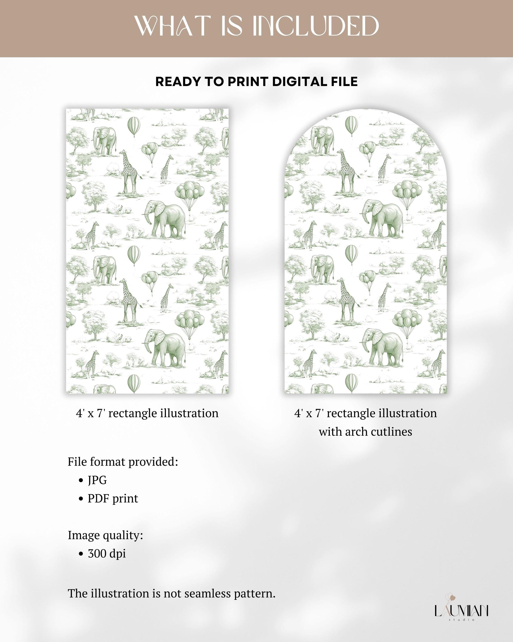 Baby Shower Arch Backdrop Sage Green Toile de Jouy Backdrop Baby Shower Decor Safari Chinoiserie Arch Baby Shower Party Prop Print Animal - LAUMIANstudio