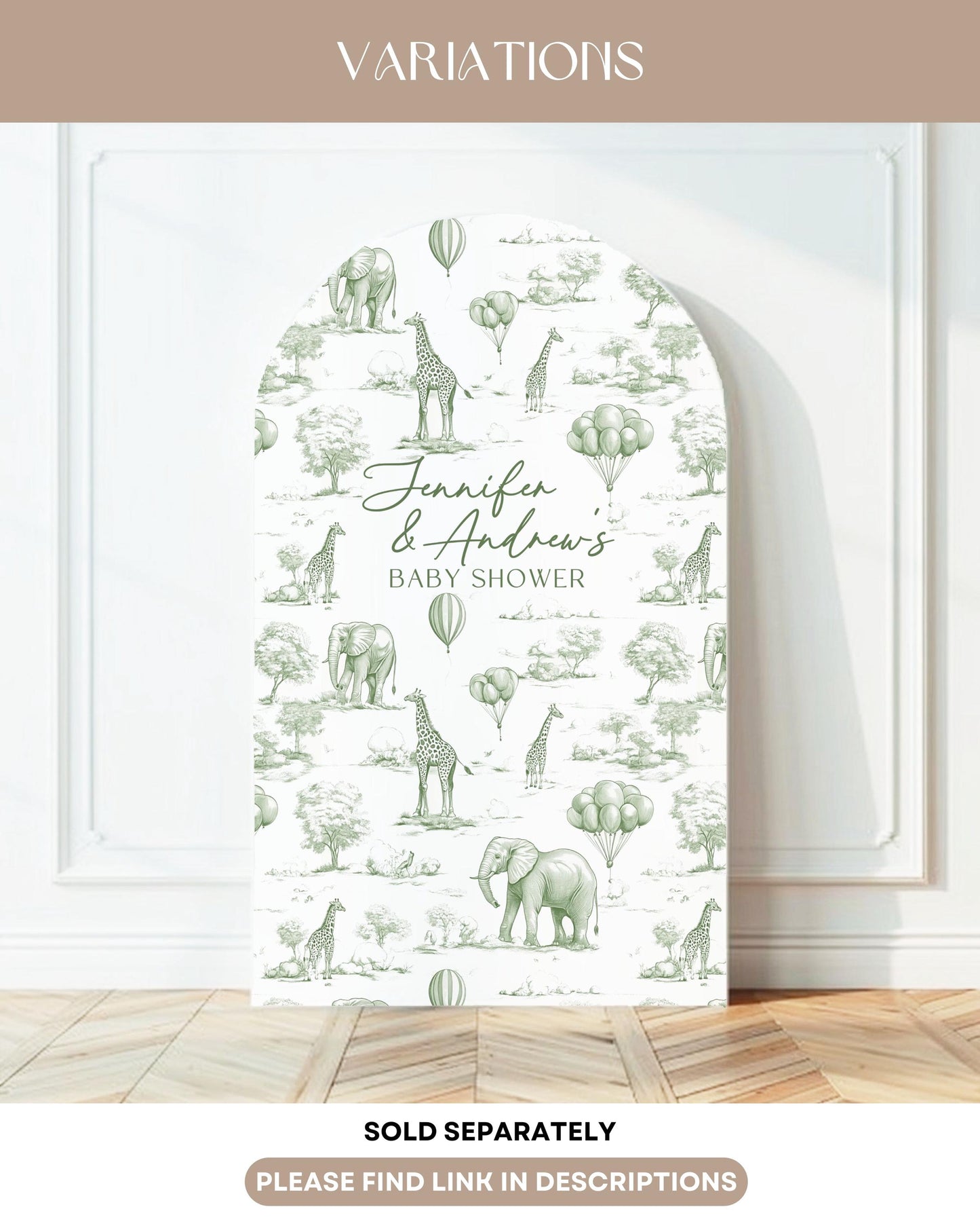 Personalized Hot Air Ballon Arch Backdrop Green Baby Shower Arch Sign Party Printable Decor Sage Toile Backdrop Neutral Gender Reveal Party - LAUMIANstudio