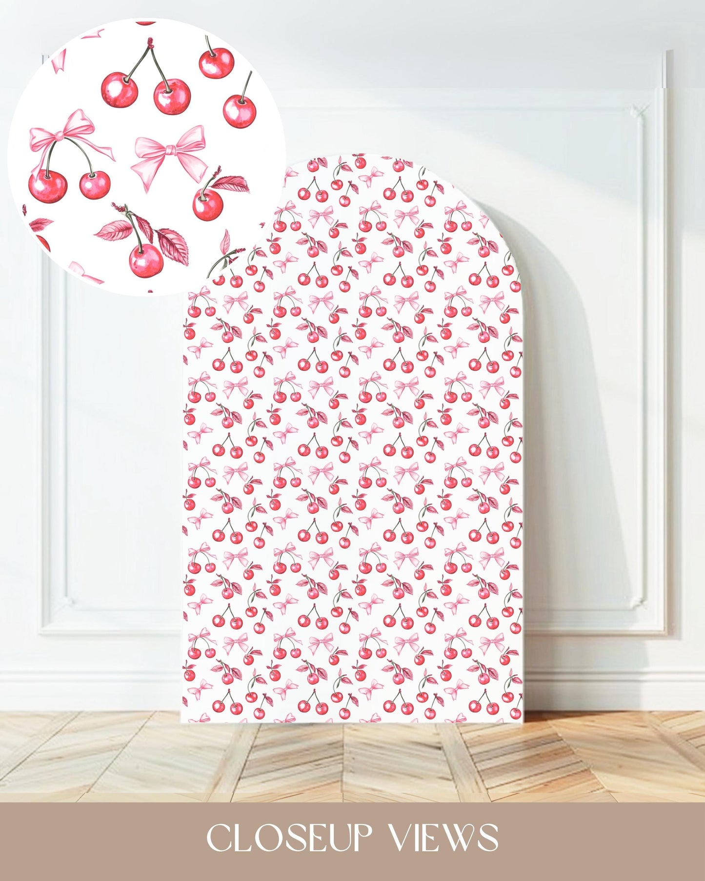 Girly Bow Cherry Arch Backdrop Summer Pink Cherry Baby Girl Baby Shower Cherry Large Decoration Luxury Cherry First Birthday Party Prop - LAUMIANstudio