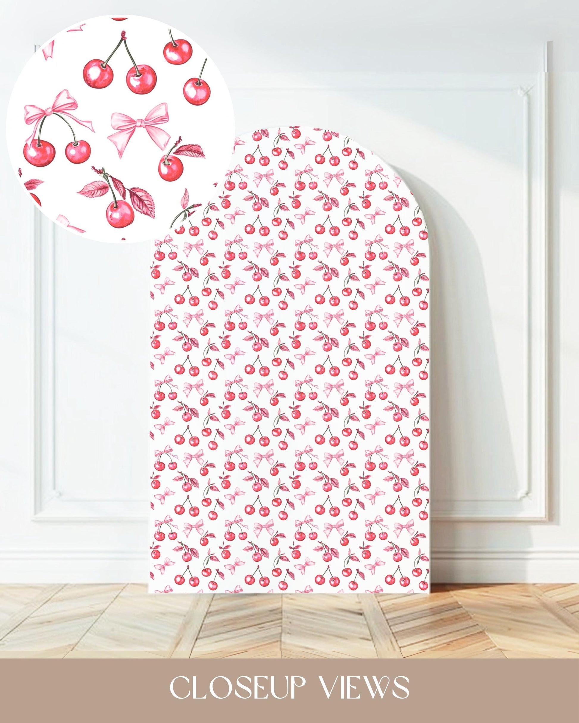 Girly Bow Cherry Arch Backdrop Summer Pink Cherry Baby Girl Baby Shower Cherry Large Decoration Luxury Cherry First Birthday Party Prop - LAUMIANstudio
