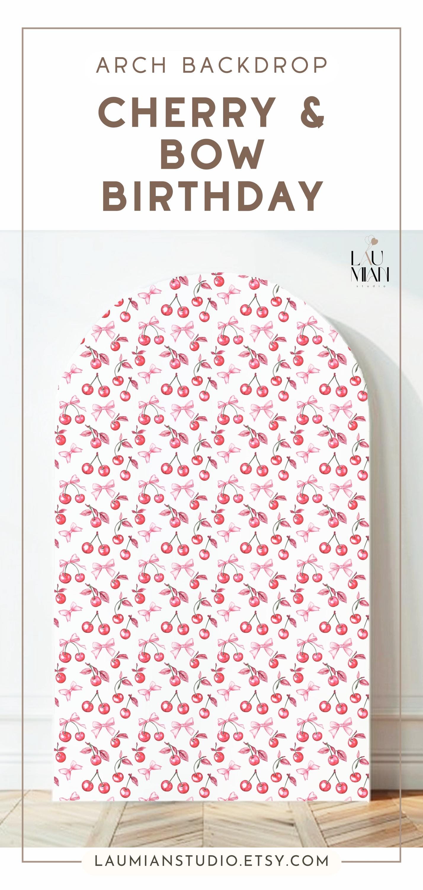 Girly Bow Cherry Arch Backdrop Summer Pink Cherry Baby Girl Baby Shower Cherry Large Decoration Luxury Cherry First Birthday Party Prop - LAUMIANstudio