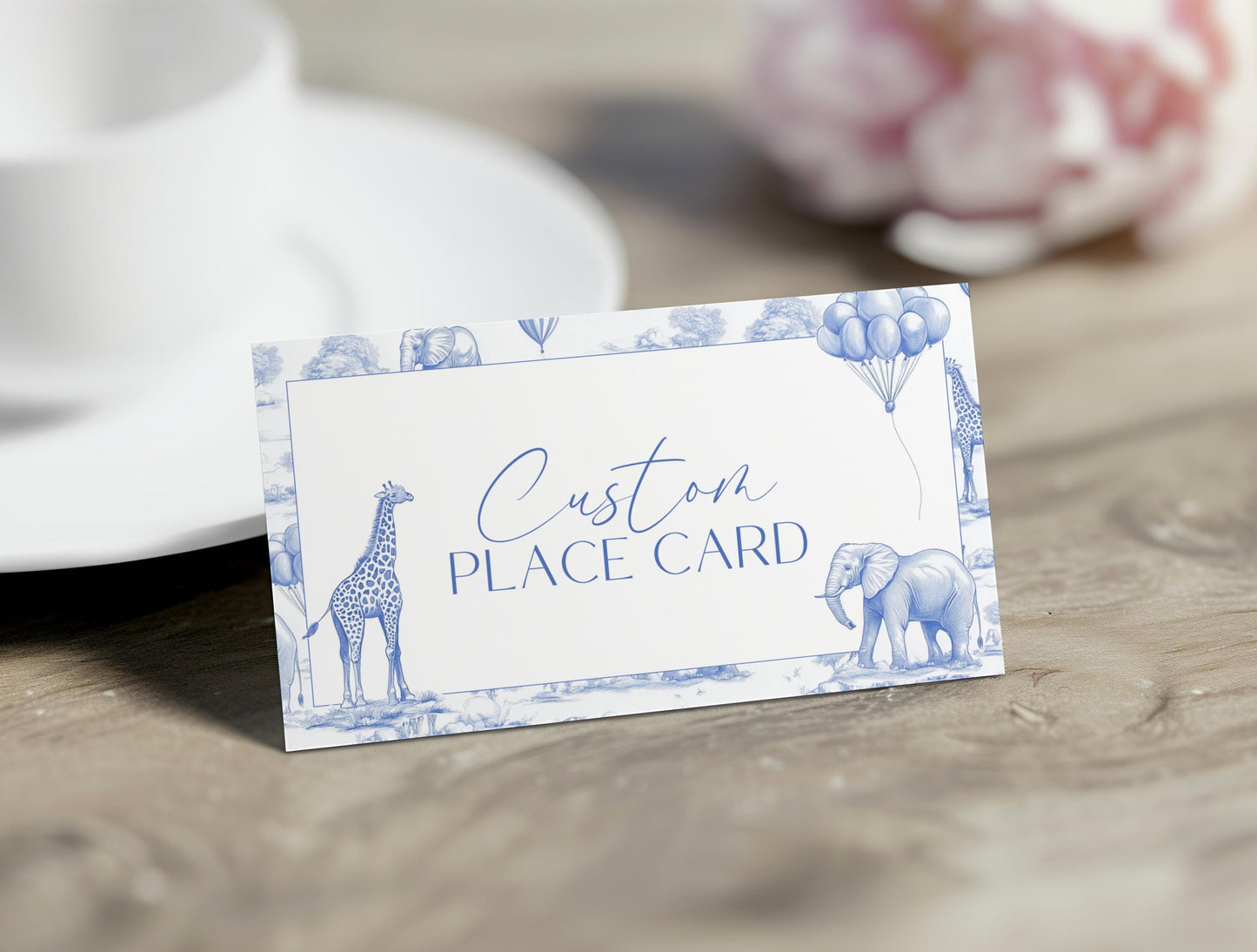 Blue Toile Baby Shower Place Card Template Safari Baby Shower Name Card Elegant Toile de Jouy Table Card Printable Template Baby Shower - LAUMIANstudio
