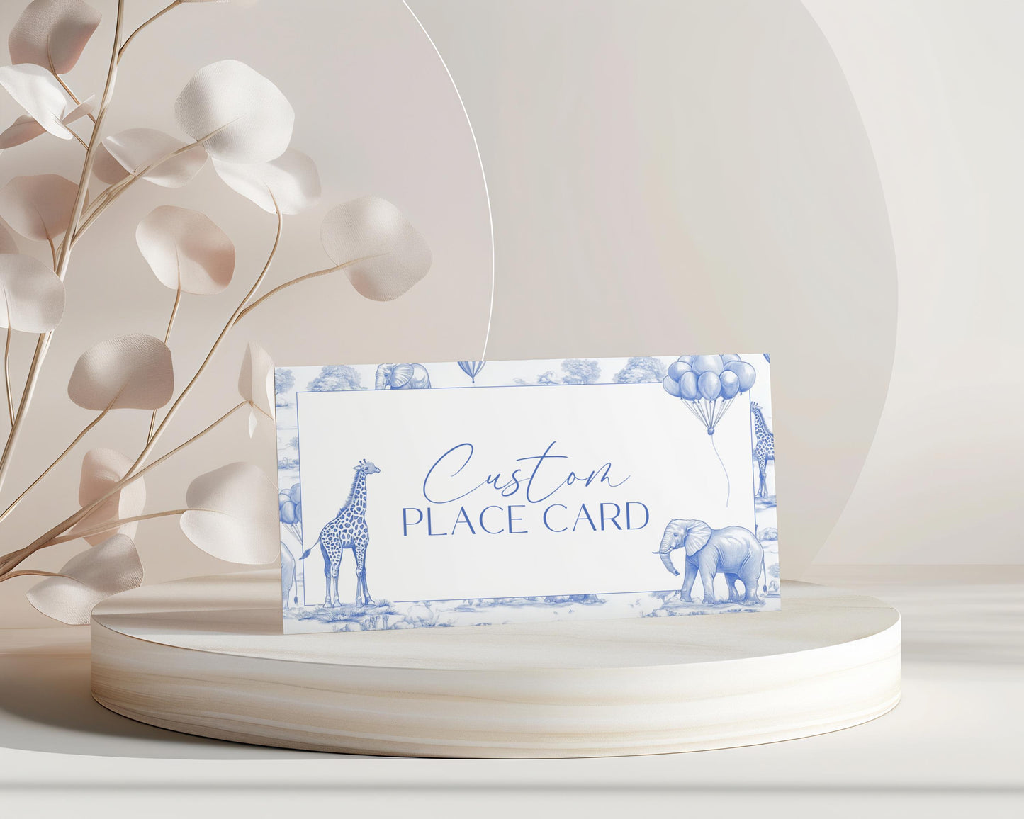 Blue Toile Baby Shower Place Card Template Safari Baby Shower Name Card Elegant Toile de Jouy Table Card Printable Template Baby Shower - LAUMIANstudio