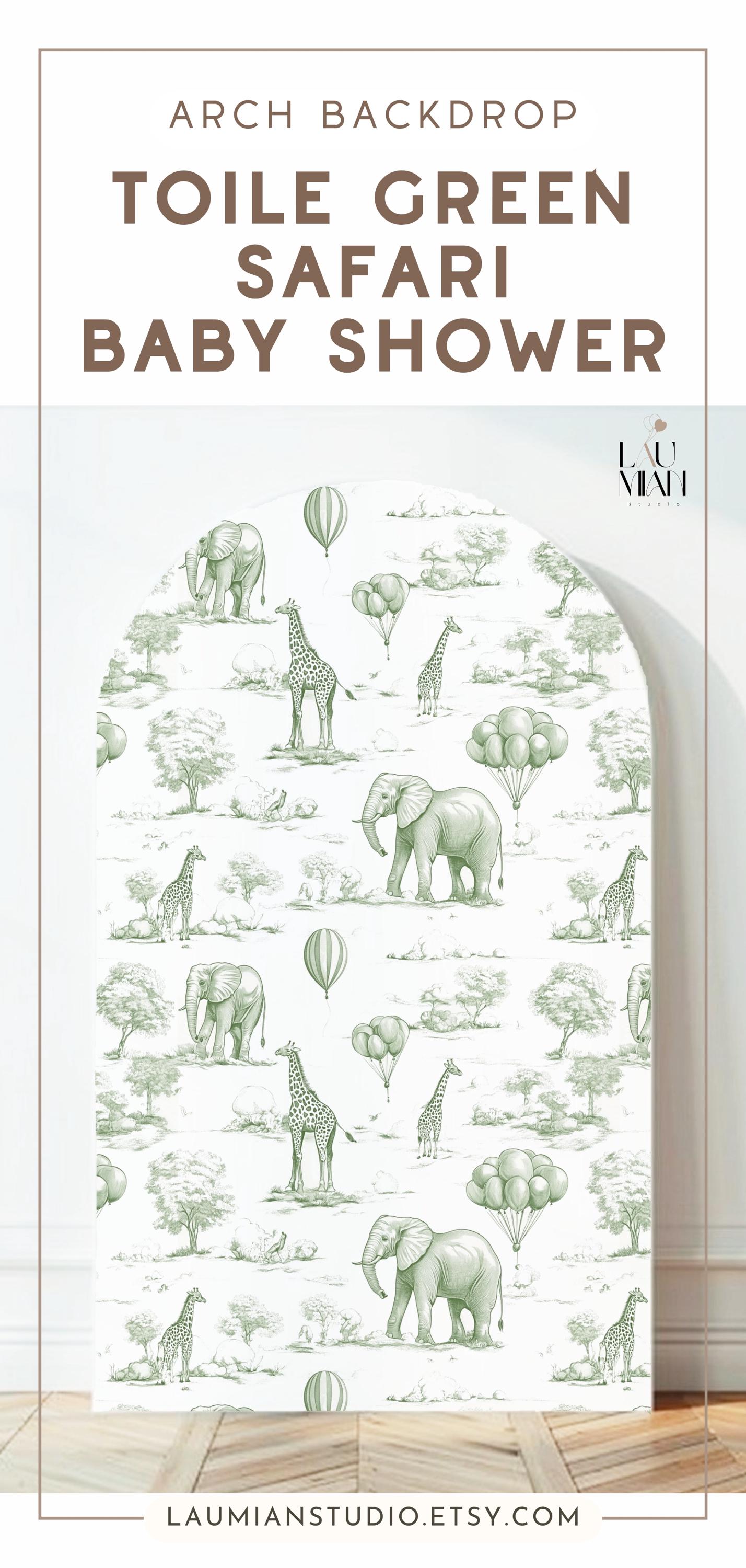 Baby Shower Arch Backdrop Sage Green Toile de Jouy Backdrop Baby Shower Decor Safari Chinoiserie Arch Baby Shower Party Prop Print Animal - LAUMIANstudio