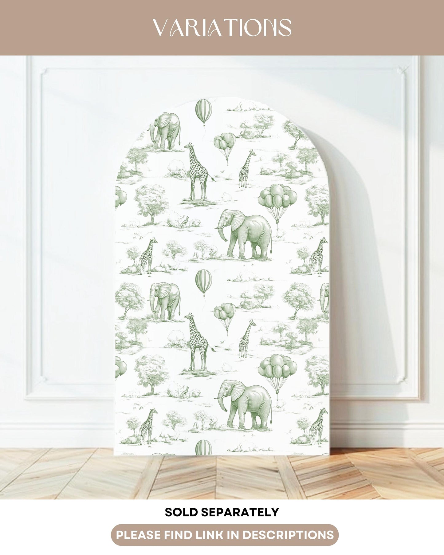 Personalized Green Toile Safari Arch Panel DIY Baby Shower Giant Decor Neutral Baby Shower Toile Arch Backdrop Sage Baby Shower Billboard - LAUMIANstudio