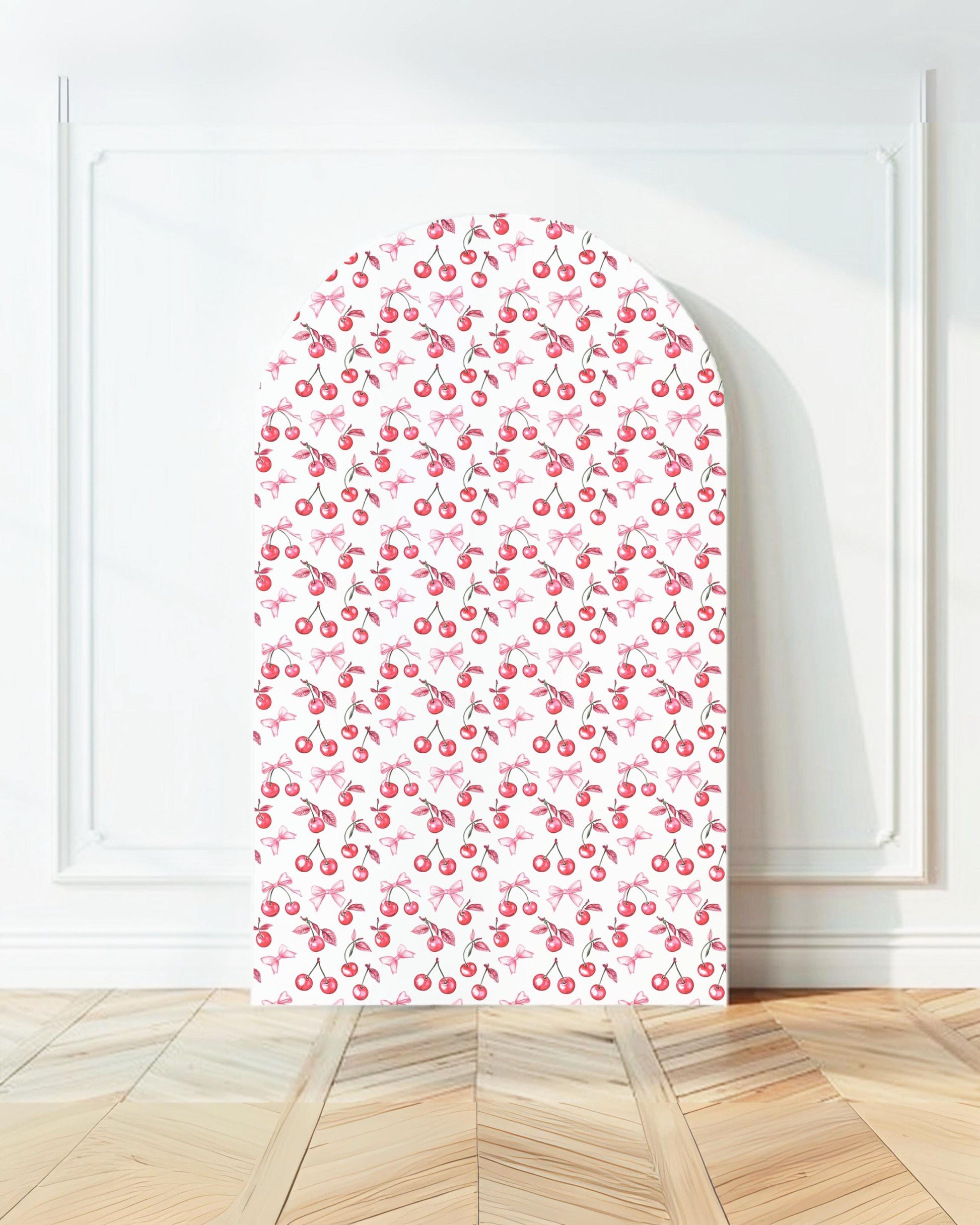 Girly Bow Cherry Arch Backdrop Summer Pink Cherry Baby Girl Baby Shower Cherry Large Decoration Luxury Cherry First Birthday Party Prop - LAUMIANstudio