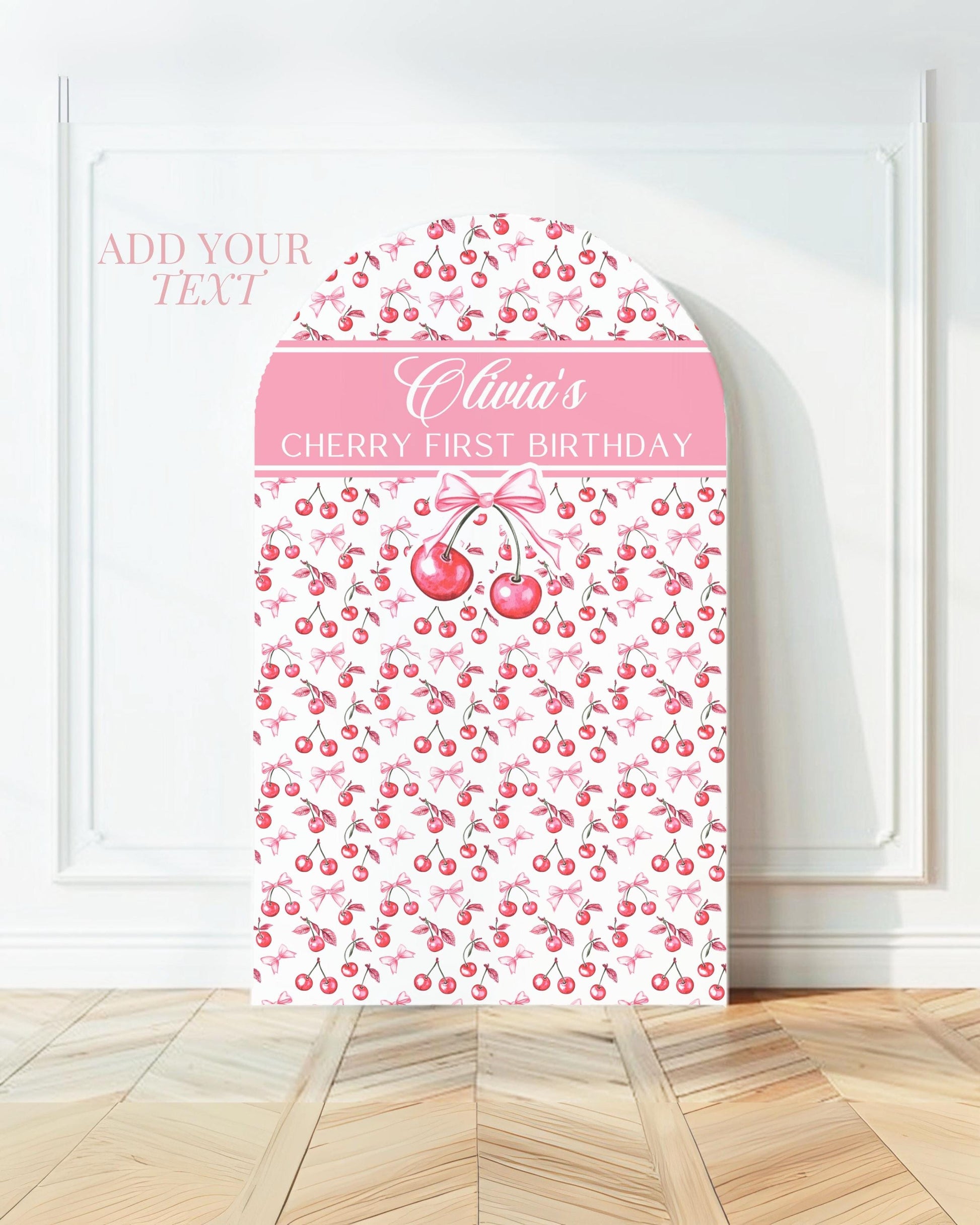 Cherry First Birthday Arch Backdrop Cherry Decor 1st Birthday Cherry Baby Shower Pink Girly Garden Party Decoration Name Cherry Bow Props - LAUMIANstudio