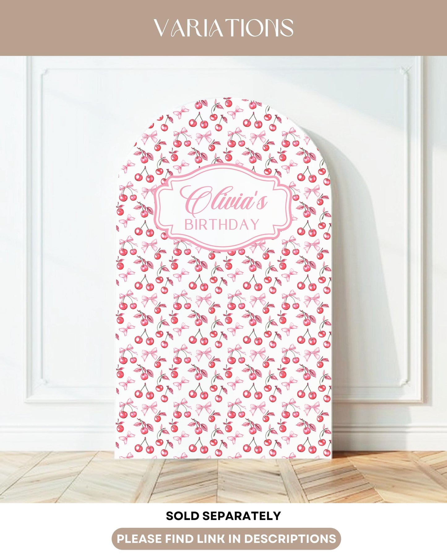 Cherry First Birthday Arch Backdrop Cherry Decor 1st Birthday Cherry Baby Shower Pink Girly Garden Party Decoration Name Cherry Bow Props - LAUMIANstudio