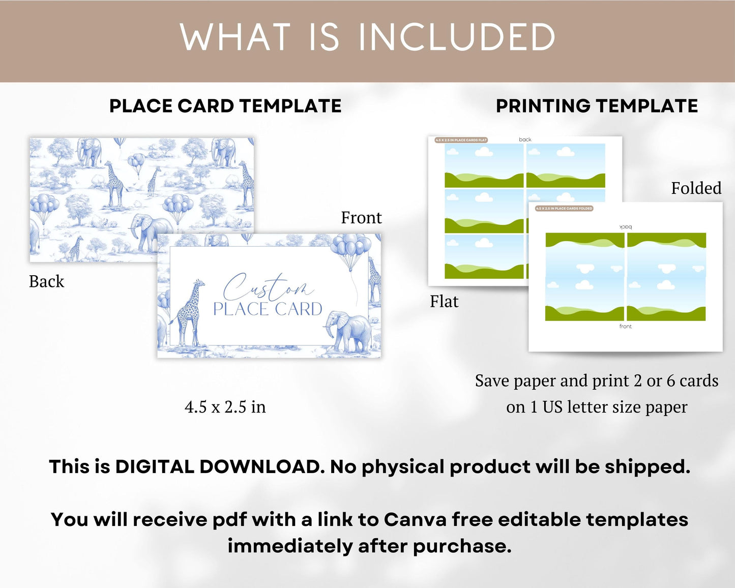 Blue Toile Baby Shower Place Card Template Safari Baby Shower Name Card Elegant Toile de Jouy Table Card Printable Template Baby Shower - LAUMIANstudio