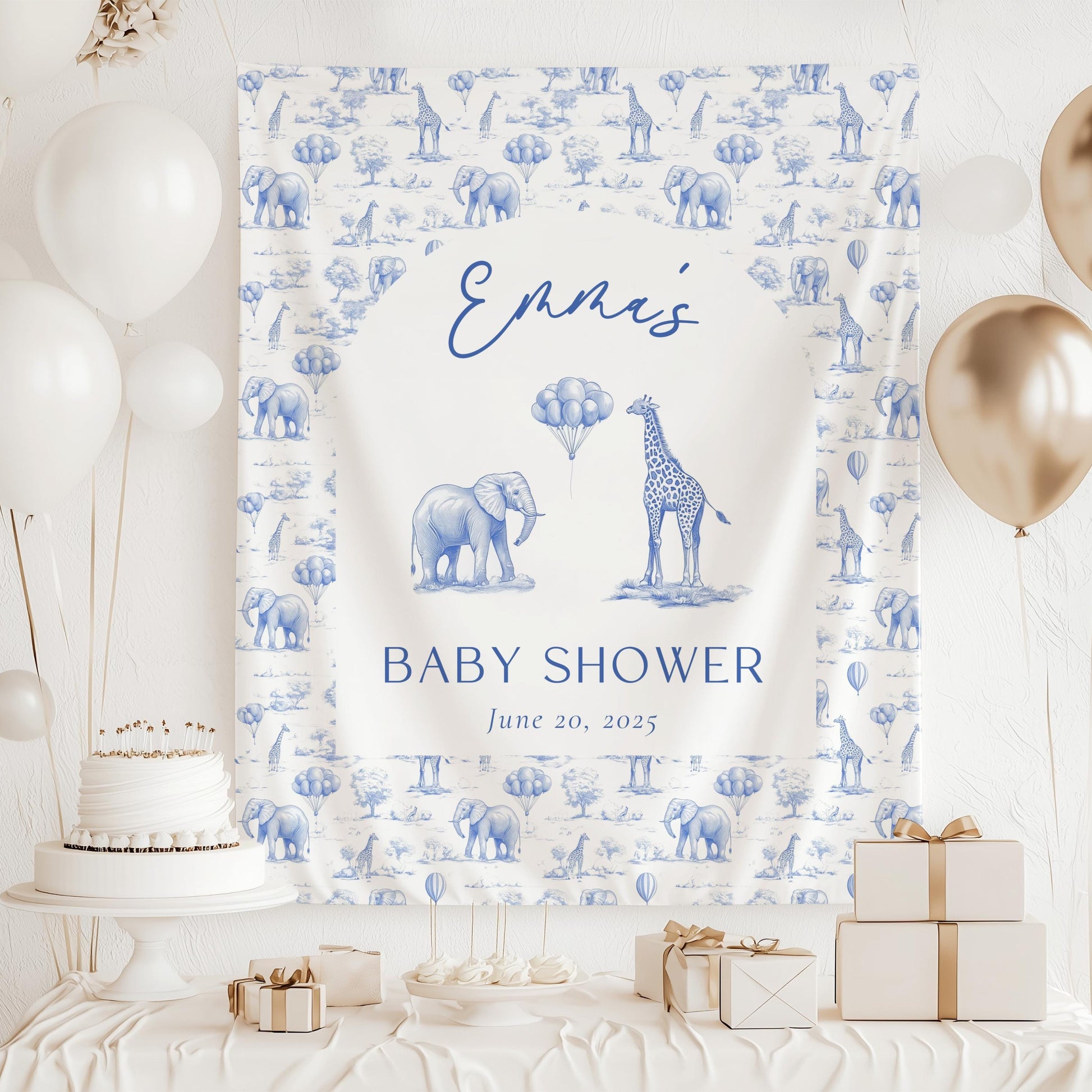 Toile Safari Baby Shower Backdrop - Sage Green - LAUMIANstudio