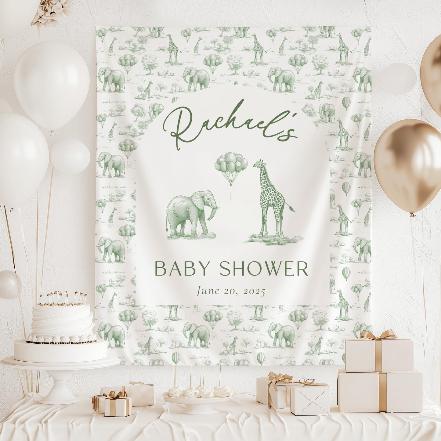 Custom Blush Pink Baby Shower Backdrop Toile Girl Baby Shower Wall Tapestry Chinoiserie Safari Shower Decoration Cute Pink Shower Tapestry - LAUMIANstudio