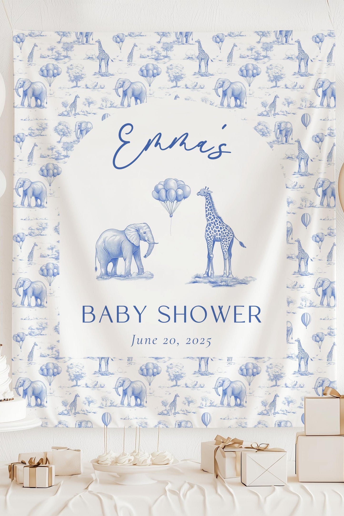 Blue Toile Custom Wall Tapestry Baby Shower Dusty Blue Decor Baby Shower Baby Boy Wall Decoration Blue Chinoiserie Baby Shower Wall Tapestry - LAUMIANstudio
