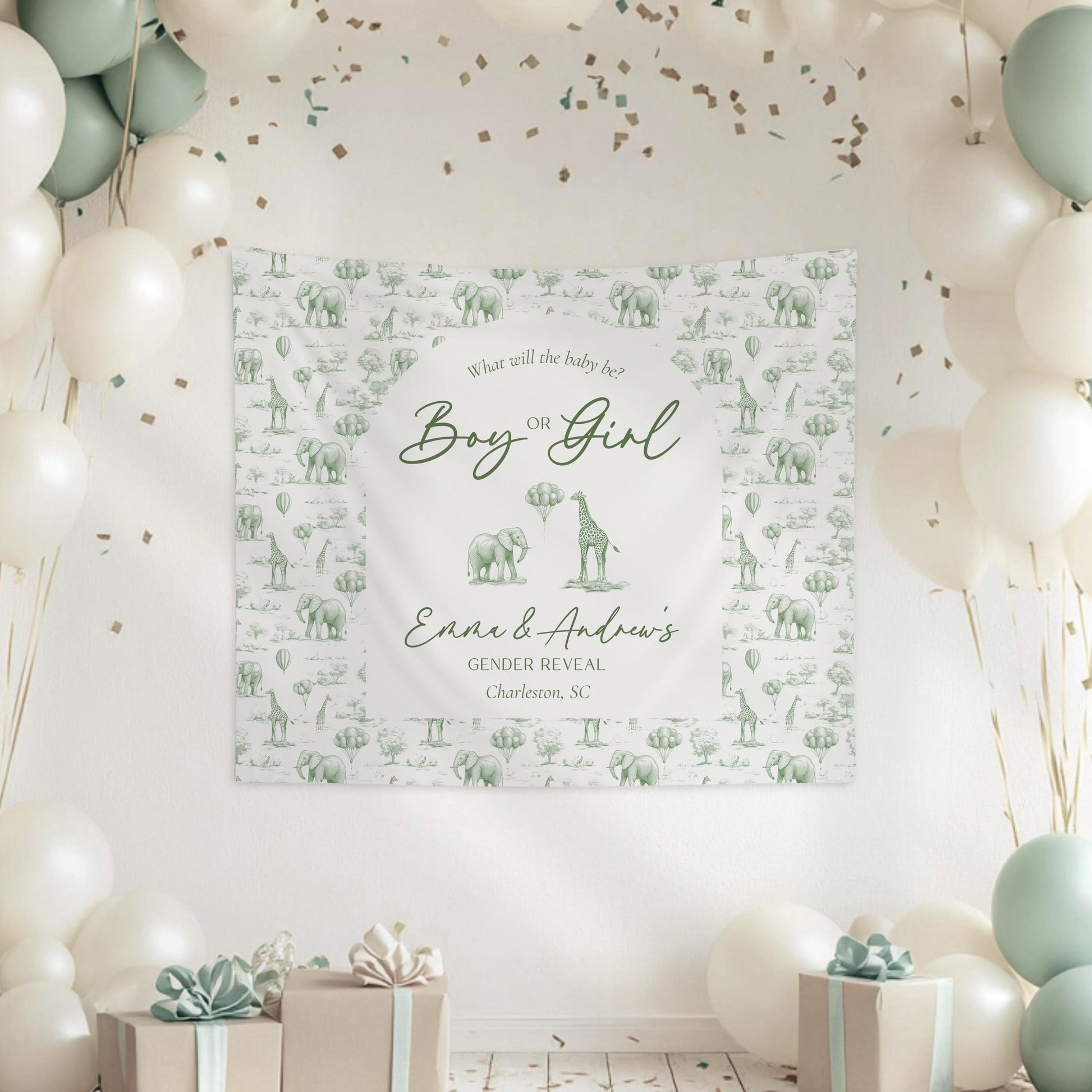 Personalized Gender Reveal Backdrop Boy or Girl Wall Tapestry Blue Pink Baby Shower Decor Custom Toile Gender Reveal Decoration Pink Blue - LAUMIANstudio