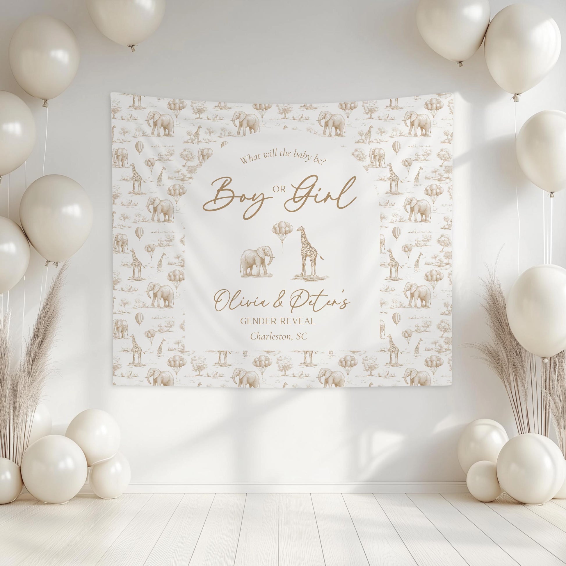 Personalized Gender Reveal Backdrop Boy or Girl Wall Tapestry Blue Pink Baby Shower Decor Custom Toile Gender Reveal Decoration Pink Blue - LAUMIANstudio
