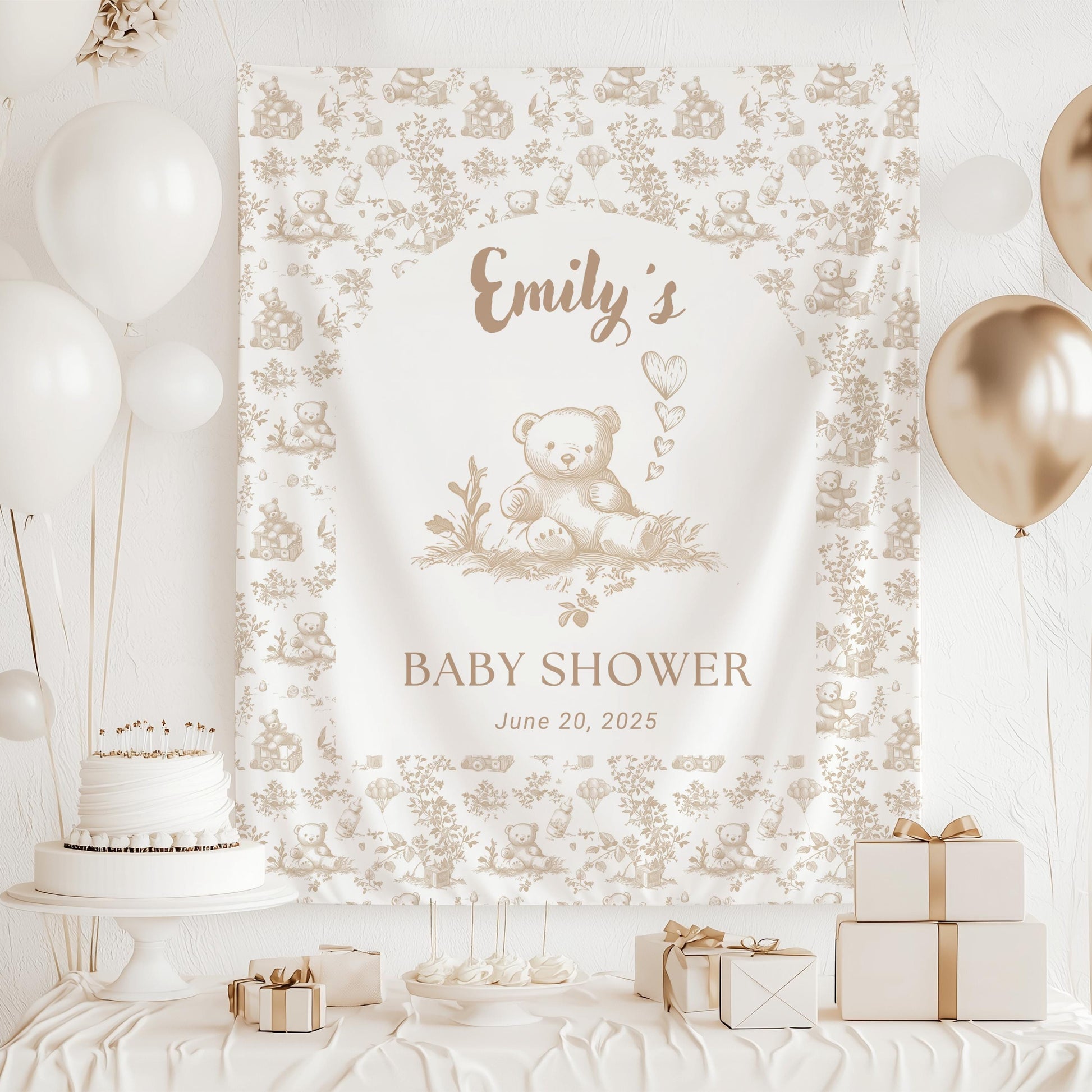 Teddy Bear Baby Shower Banner Balloon Bear Shower Boy Blue Decor Custom Blue Bear Baby Shower Backdrop Bear Blue Toile Tapestry Bear Shower - LAUMIANstudio