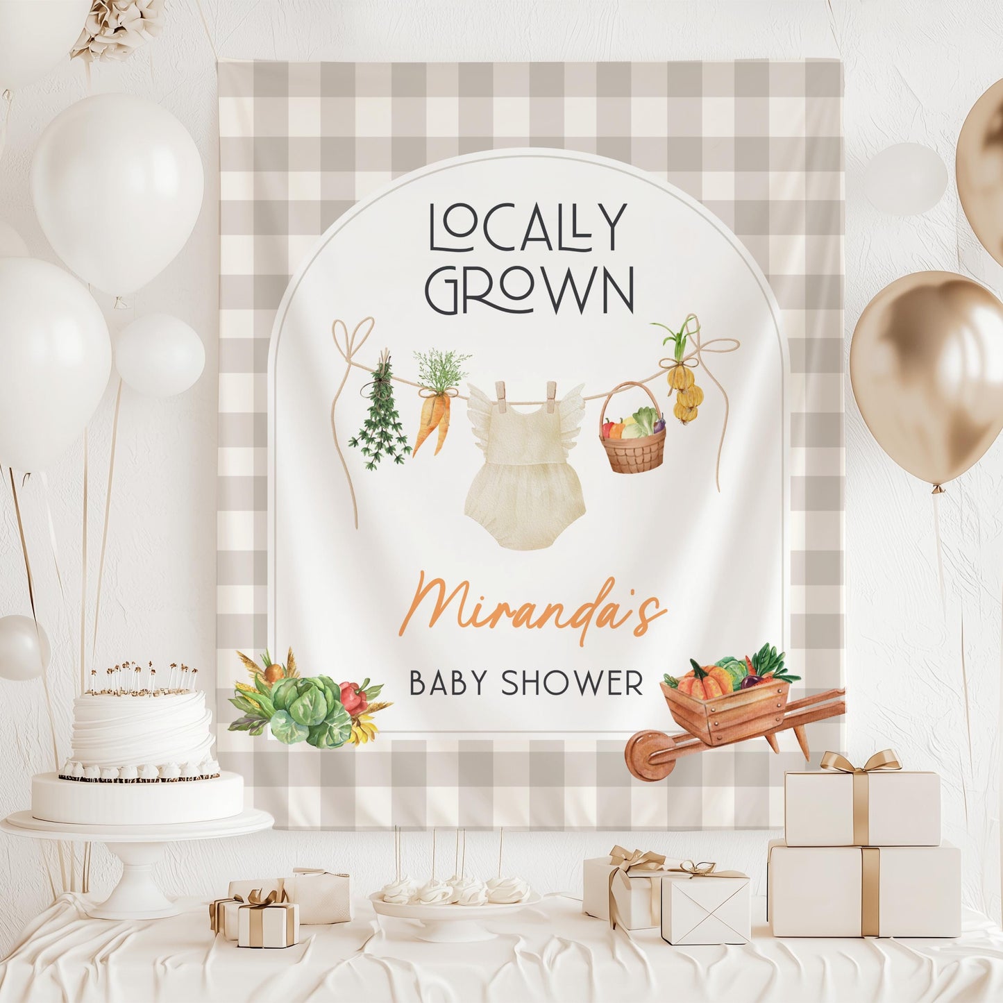 Locally Grown Baby Shower Decor Locally Grown Boy Baby Shower Backdrop Farmers Market Baby Shower Sign Locally Grown Backdrop Custom Name - LAUMIANstudio