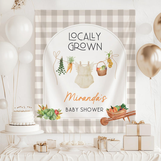 Custom Farmer Market Baby Shower Backdrop Locally Grown Baby Girl Party Decoration Fruit and Vegetable Baby Shower Banner Locally Grown Sign - LAUMIANstudio
