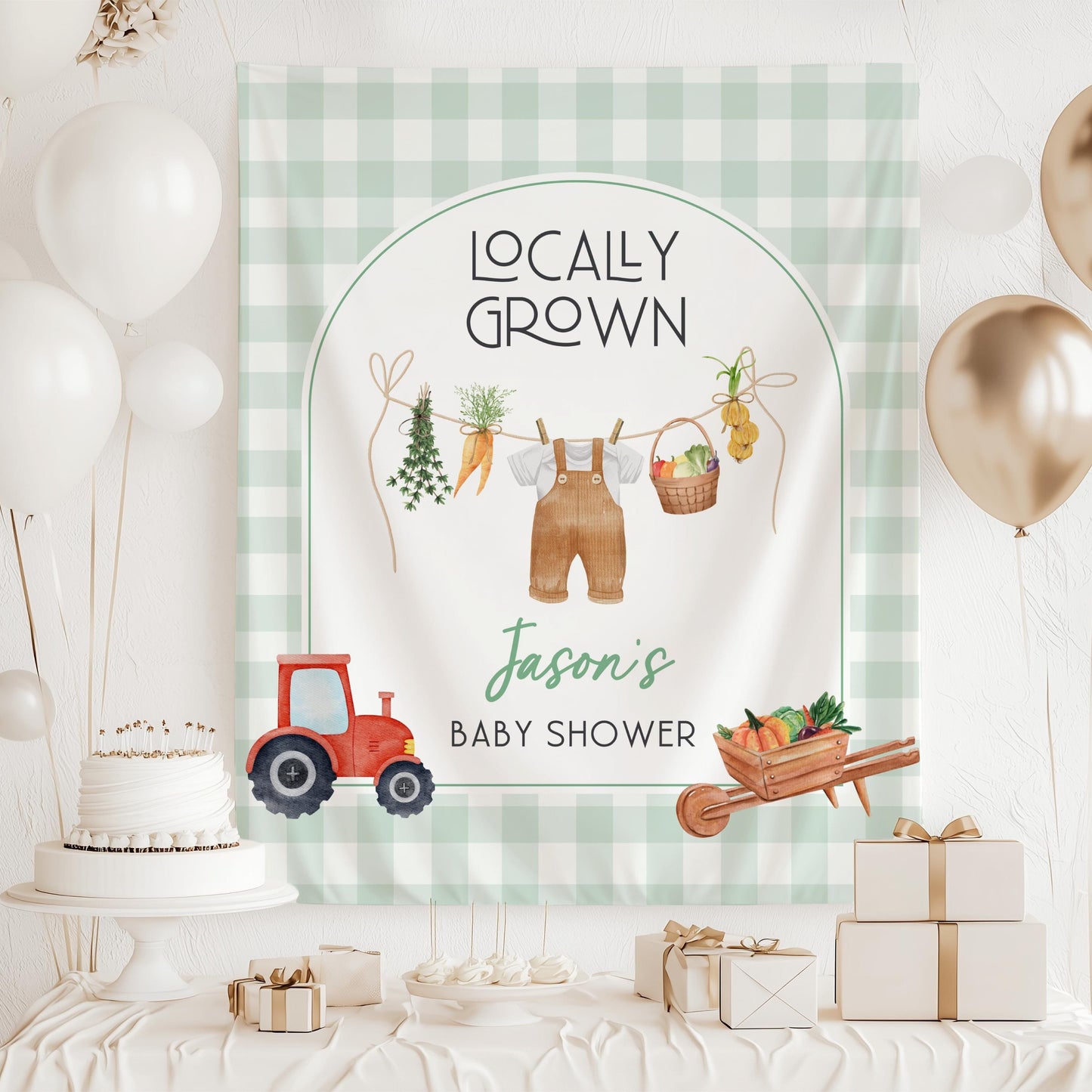 Custom Farmer Market Baby Shower Backdrop Locally Grown Baby Girl Party Decoration Fruit and Vegetable Baby Shower Banner Locally Grown Sign - LAUMIANstudio