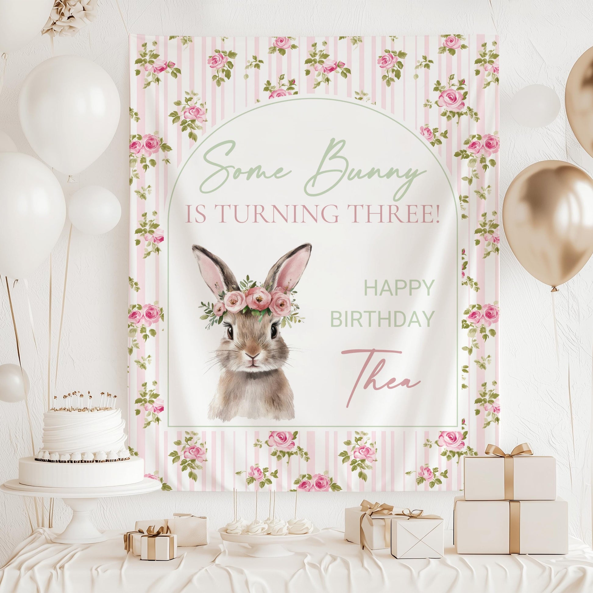 Some Bunny is Turning One Backdrop Bunny 1st Birthday Banner Custom 1st Birthday Backrop Bunny is One Birthday Decor Bunny Easter Birthday - LAUMIANstudio