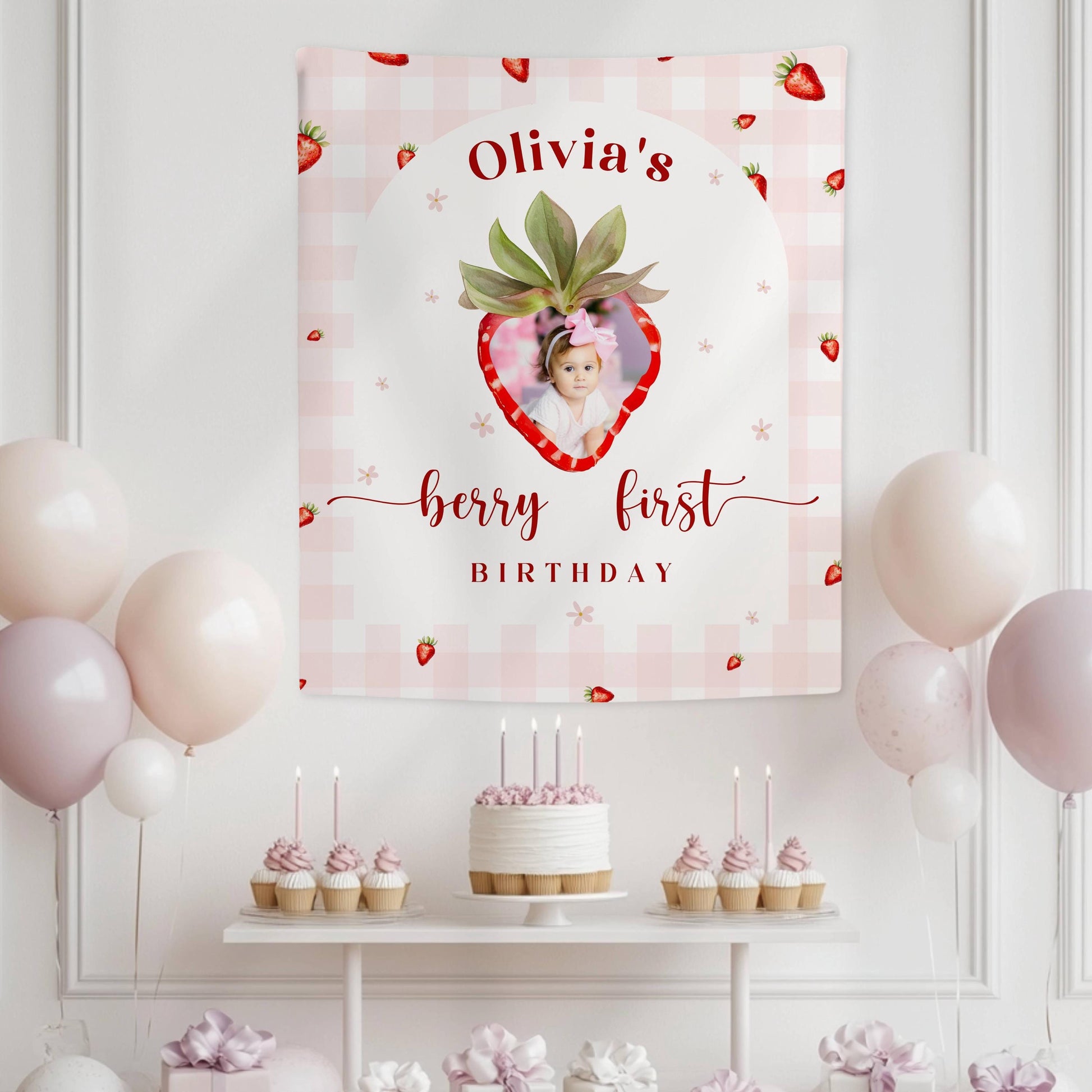 Berry First Birthday Sign My Berry First Birthday Decoration Strawberry 1st Birthday Backdrop Custom Photo Berry First Banner Garden Party - LAUMIANstudio