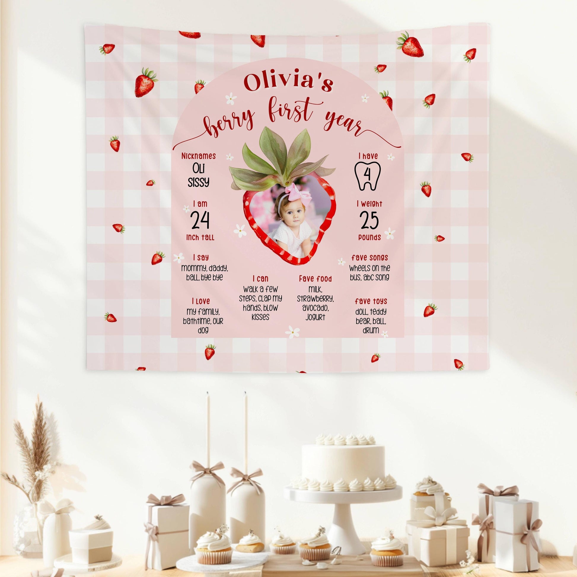 Berry First Birthday Sign My Berry First Birthday Decoration Strawberry 1st Birthday Backdrop Custom Photo Berry First Banner Garden Party - LAUMIANstudio