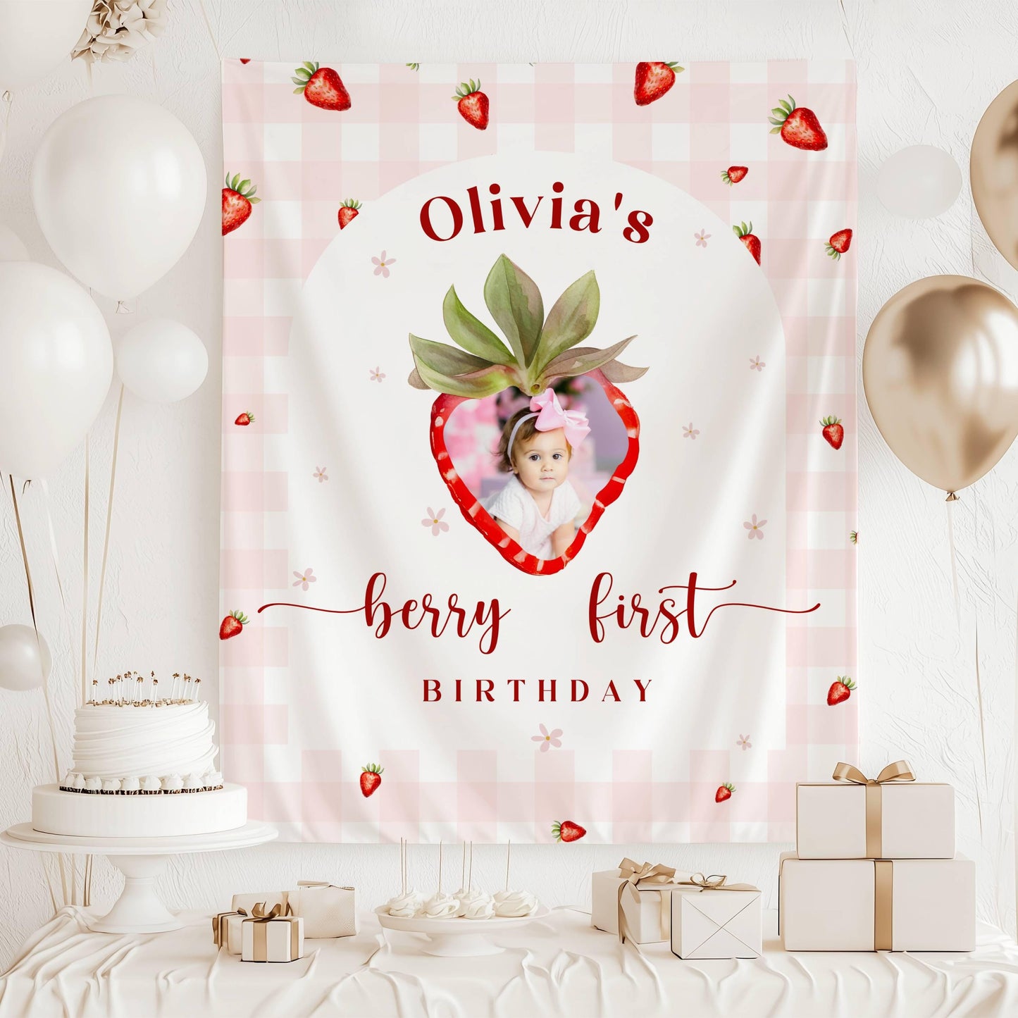 Berry First Birthday Sign My Berry First Birthday Decoration Strawberry 1st Birthday Backdrop Custom Photo Berry First Banner Garden Party - LAUMIANstudio