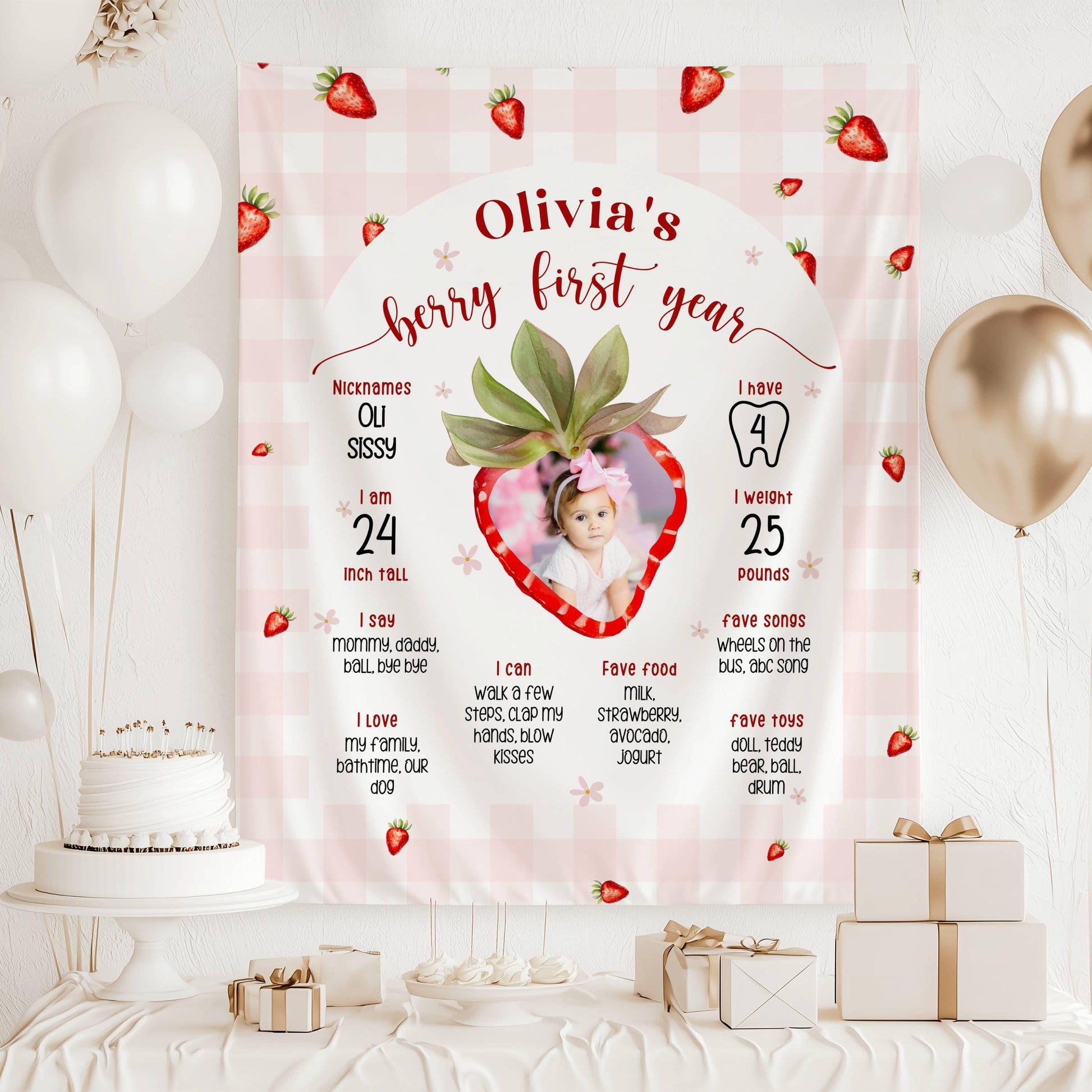 Berry First Birthday Sign My Berry First Birthday Decoration Strawberry 1st Birthday Backdrop Custom Photo Berry First Banner Garden Party - LAUMIANstudio