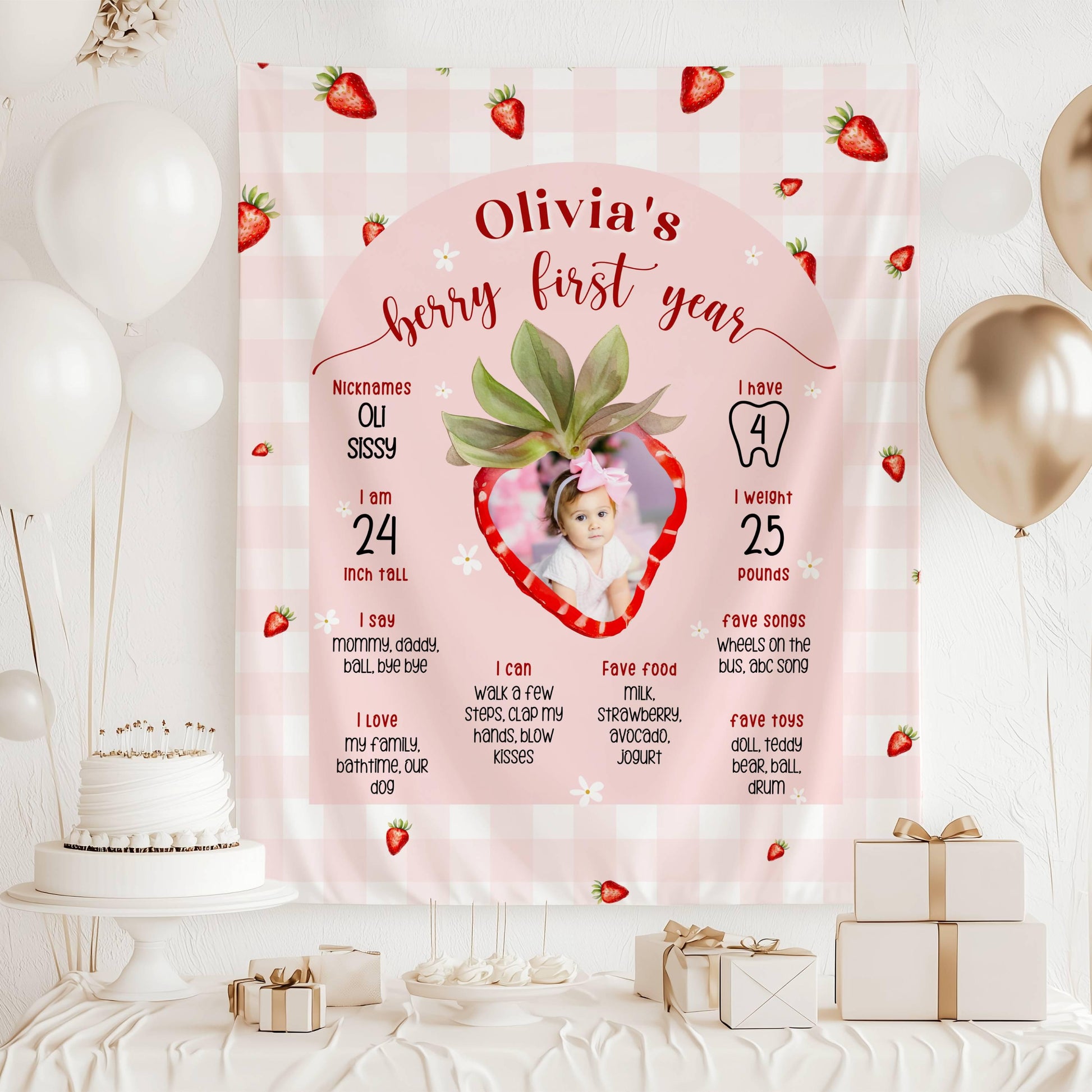 Berry First Birthday Sign My Berry First Birthday Decoration Strawberry 1st Birthday Backdrop Custom Photo Berry First Banner Garden Party - LAUMIANstudio