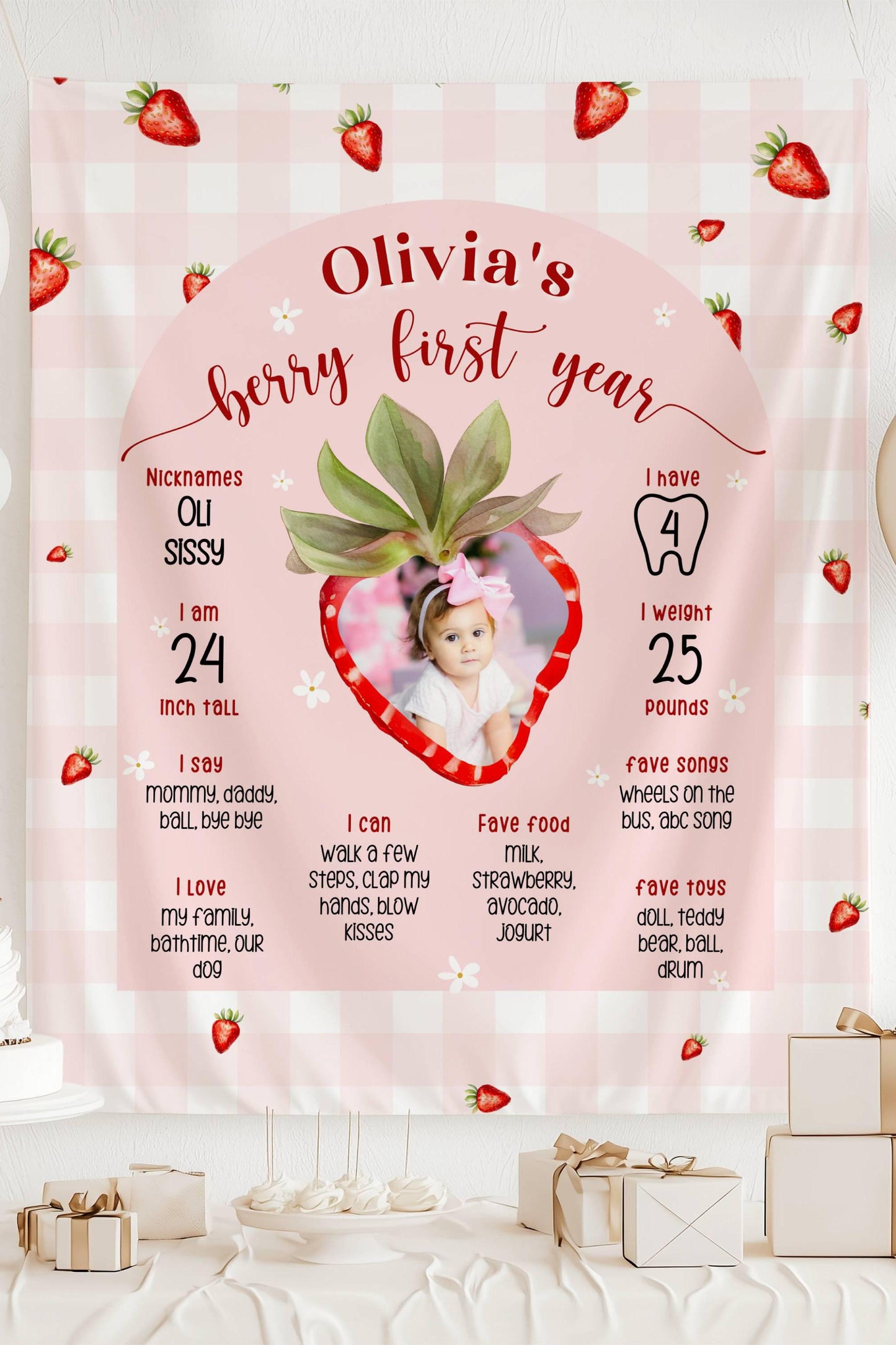 Berry First Birthday Sign My Berry First Birthday Decoration Strawberry 1st Birthday Backdrop Custom Photo Berry First Banner Garden Party - LAUMIANstudio