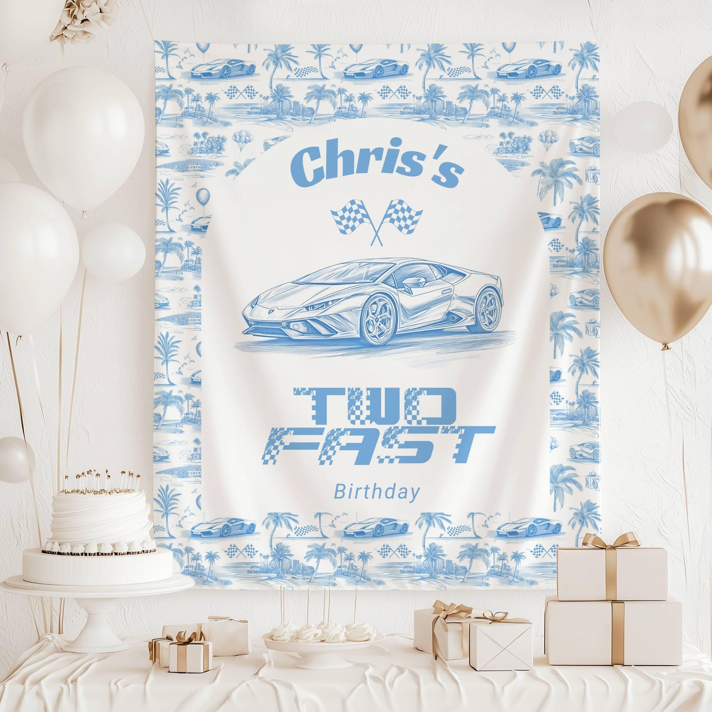 Two Fast Birthday Banner Custom Two Fast Welcome Sign Race Car Party Backdrop Race Car Birthday Banner Second Birthday Decor Racing Party - LAUMIANstudio
