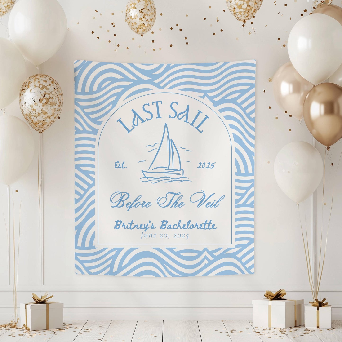 Last Sail Before the Veil Bachelorette Banner Custom Blue Last Sail Bachelorette Party Backdrop Last Sail Bridal Shower Decor Beach Shower - LAUMIANstudio