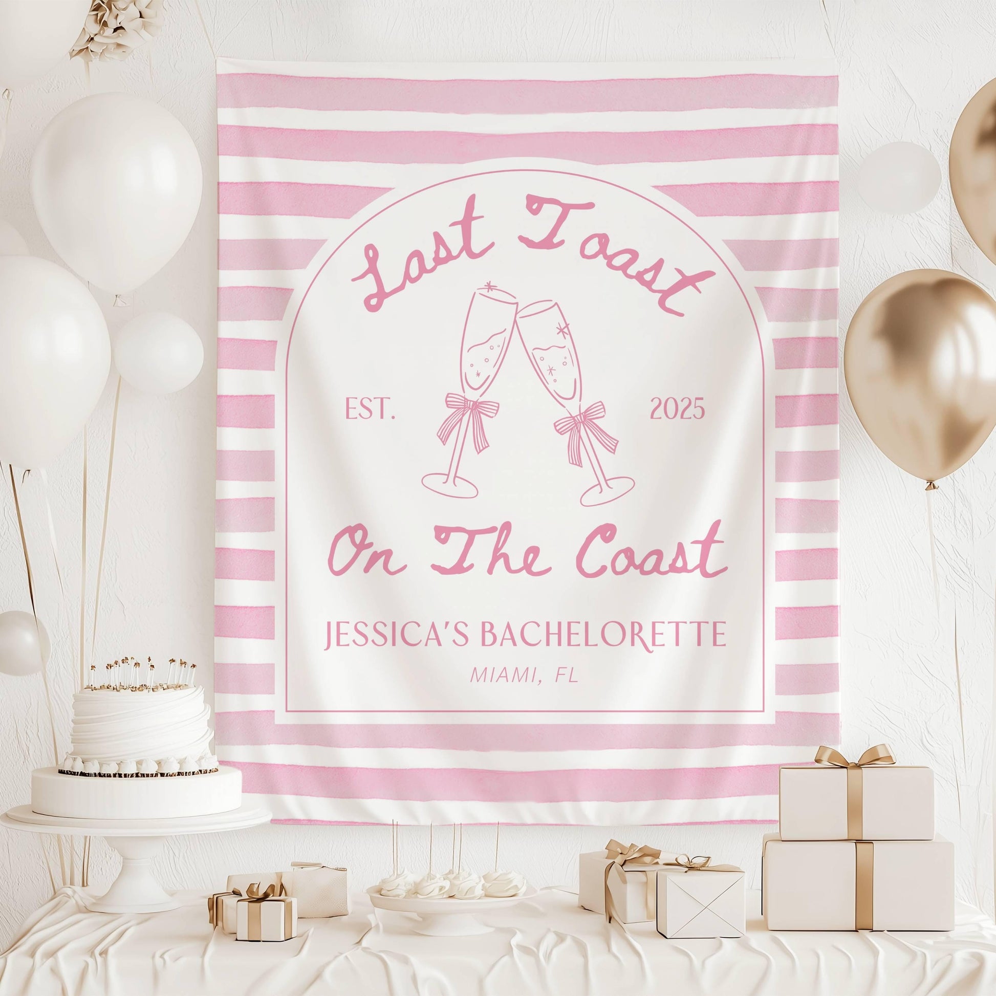 Last Toast on the Coast Banner Prosecco Beach Bridal Shower Backdrop Blue Coastal Bachelorette Fabric Sign Cocktail Party Decor Last Toast - LAUMIANstudio